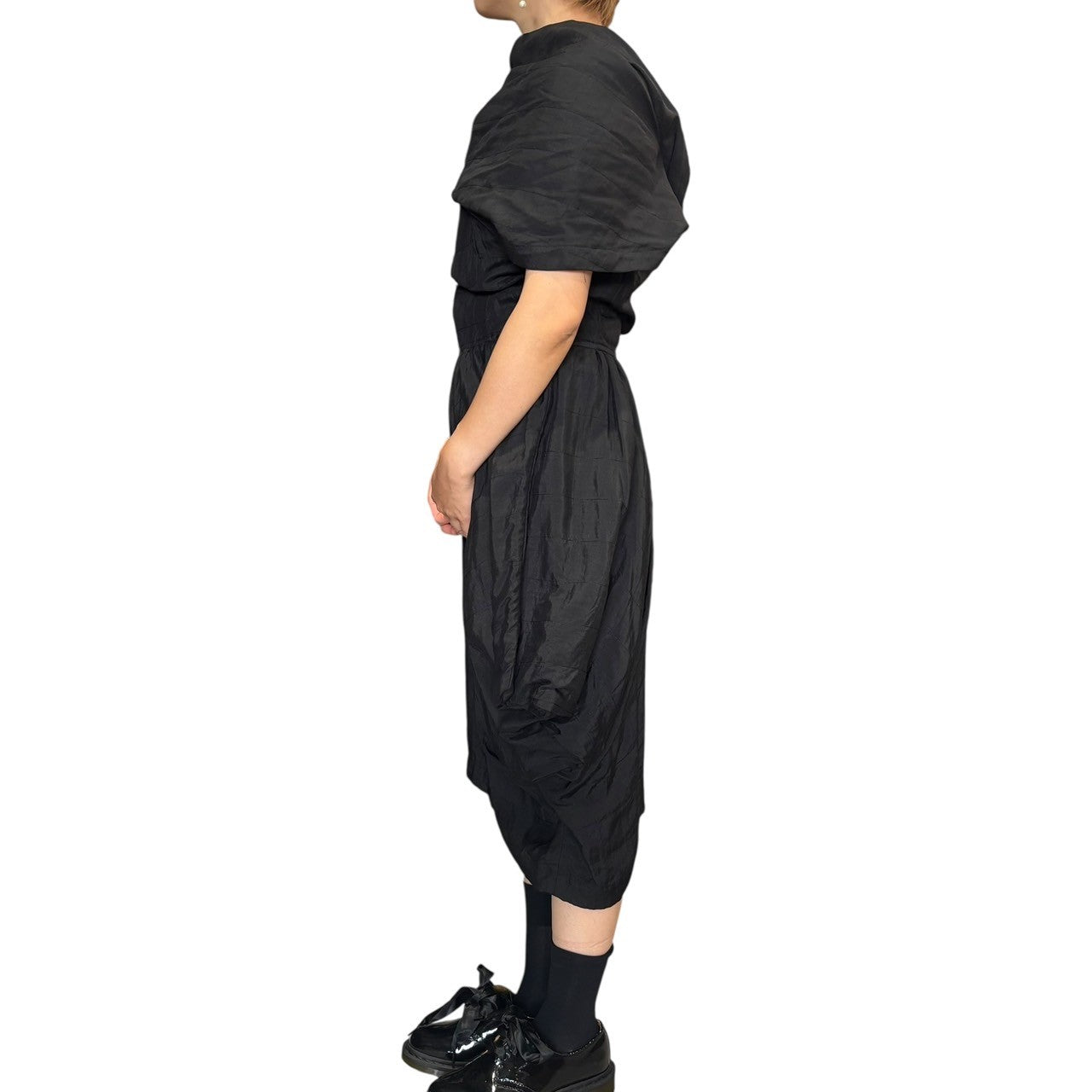 COMME des GARCONS NOIR(コムデギャルソンノアール) 80's Silk Quilted Stitch Cape Asymmetrical Dress シルク キルティング ステッチ ケープ アシンメトリー ワンピース AO-05009 M ブラック AD表記無し 80年代 アーカイブ