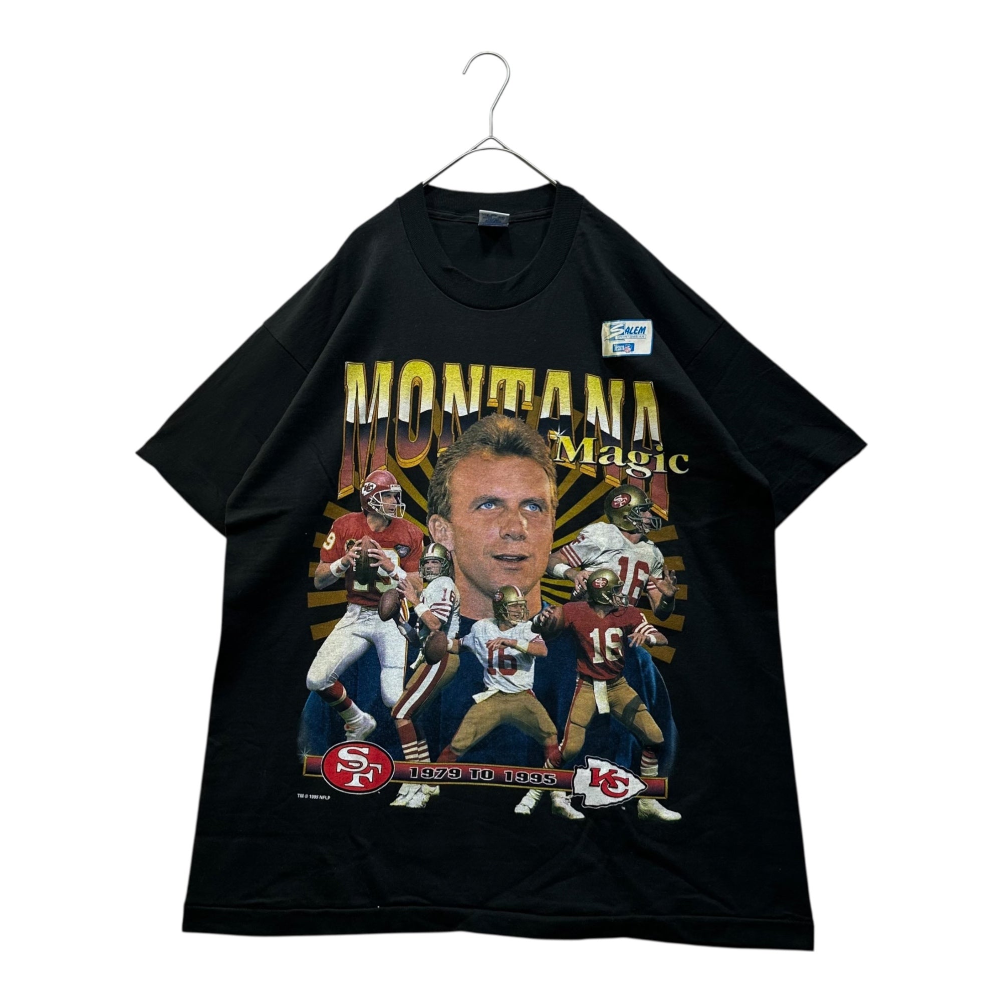 VINTAGE(ヴィンテージ) 90's San Francisco 49ers Joe Montana Print T-Shirt サンフランシスコ ジョーモンタナ Tシャツ L ブラック NFL