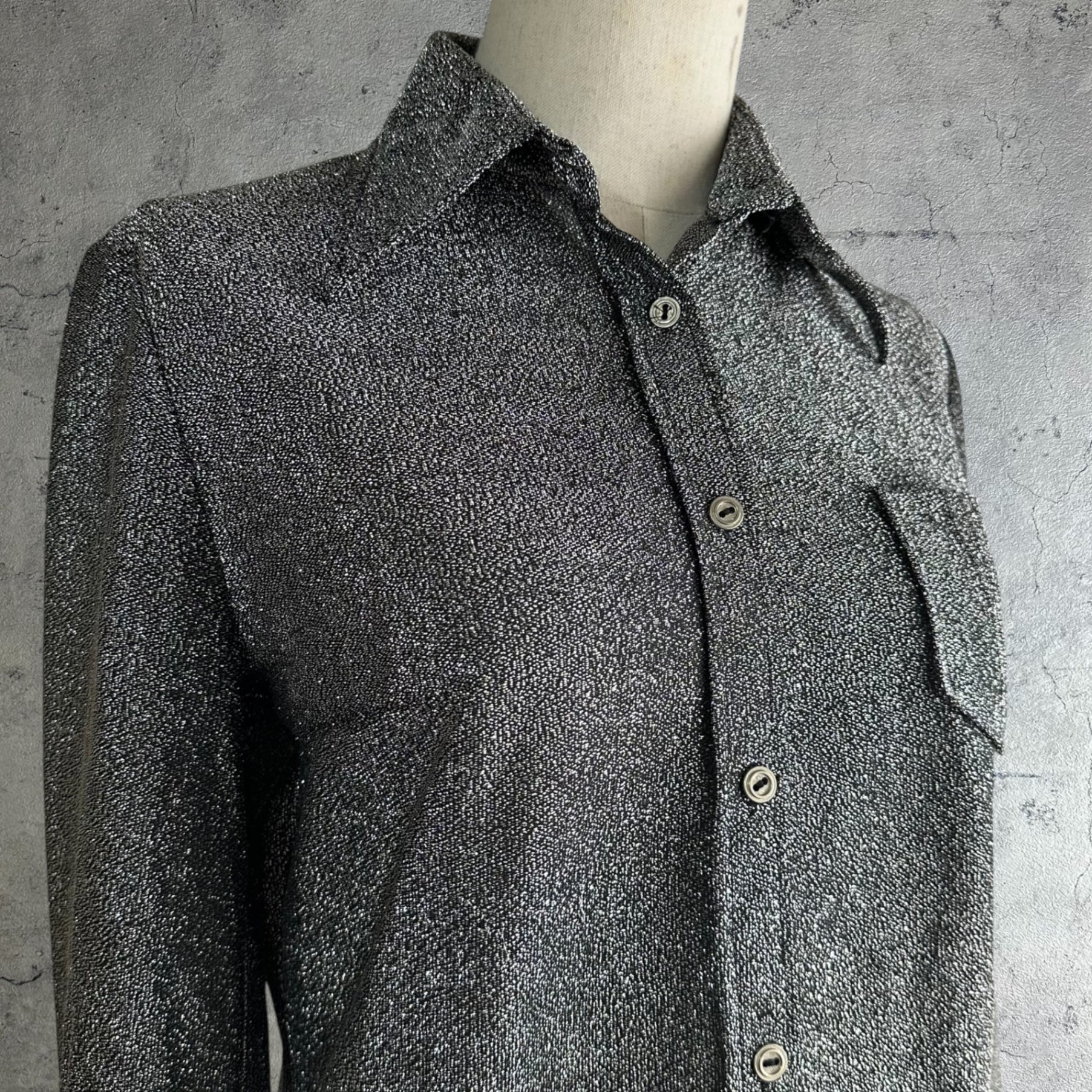 Euro vintage(ヨーロッパヴィンテージ) France 70's metallic dance shirt メタリックなダンスシャツ 40(L程度) シルバー