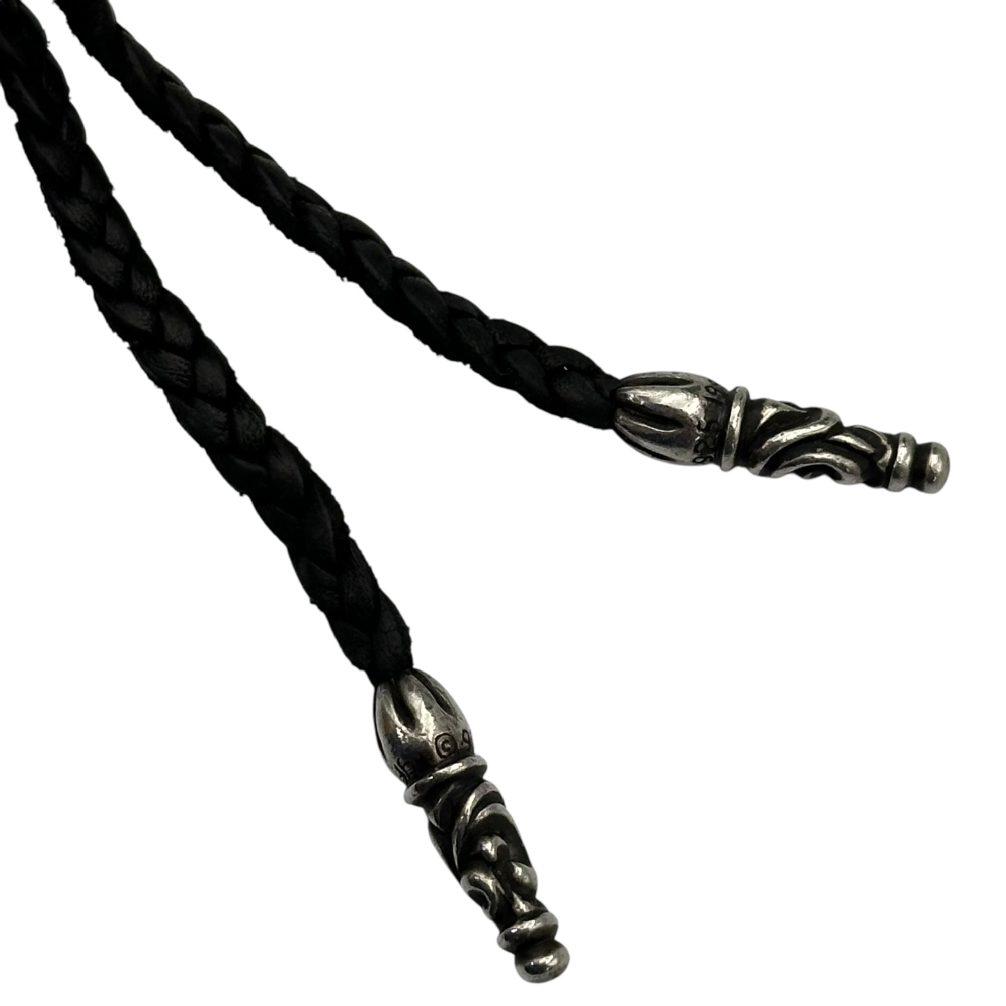 CHROME HEARTS(クロムハーツ) CAMPANA CROSS SML ＆ LEATHER BRAID SCROLL カンパナ クロス スモール ＆ レザー ブレイド スクロール ネックレス シルバー