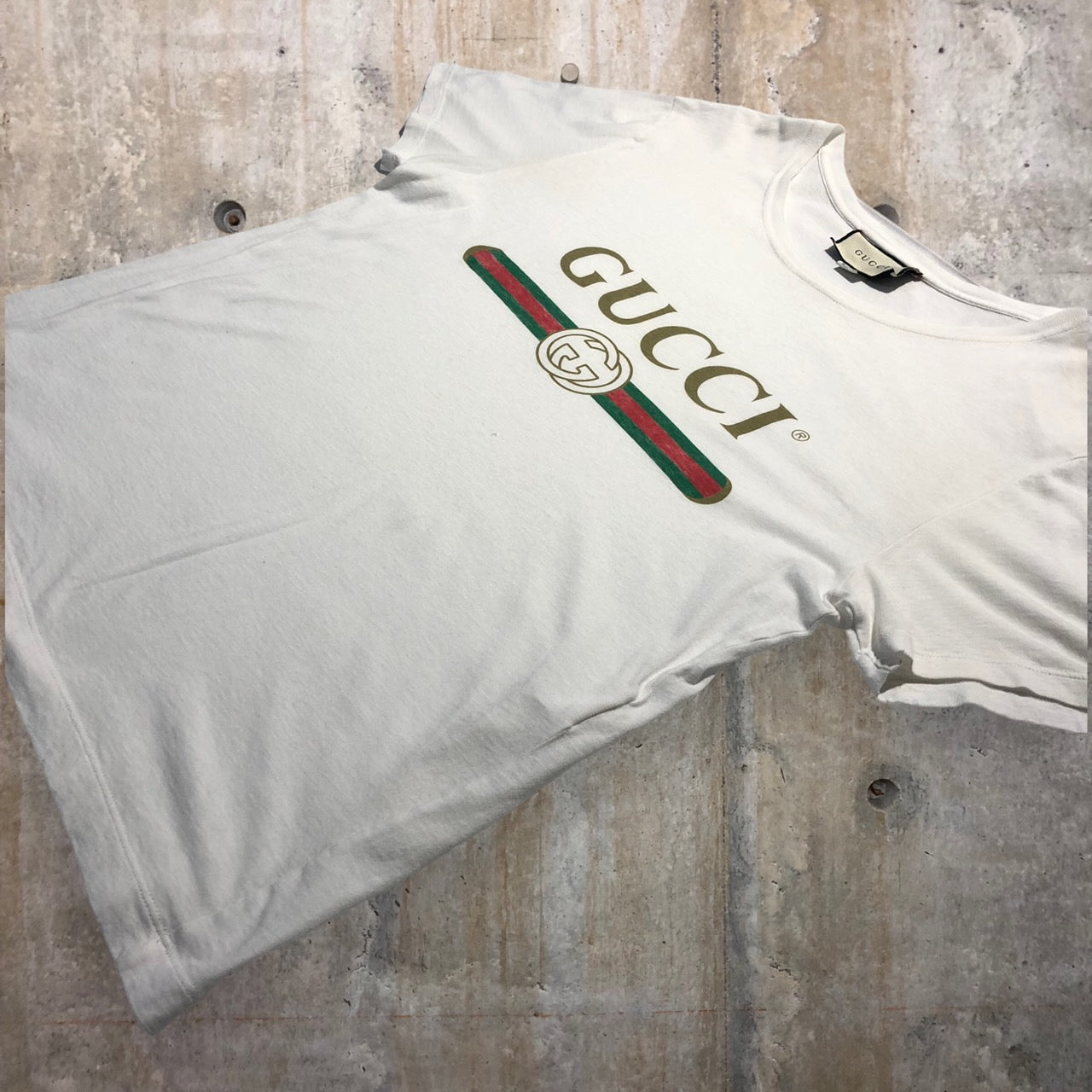 GUCCI(グッチ) ロゴウォッシュドオーバーサイズTシャツ S ホワイト