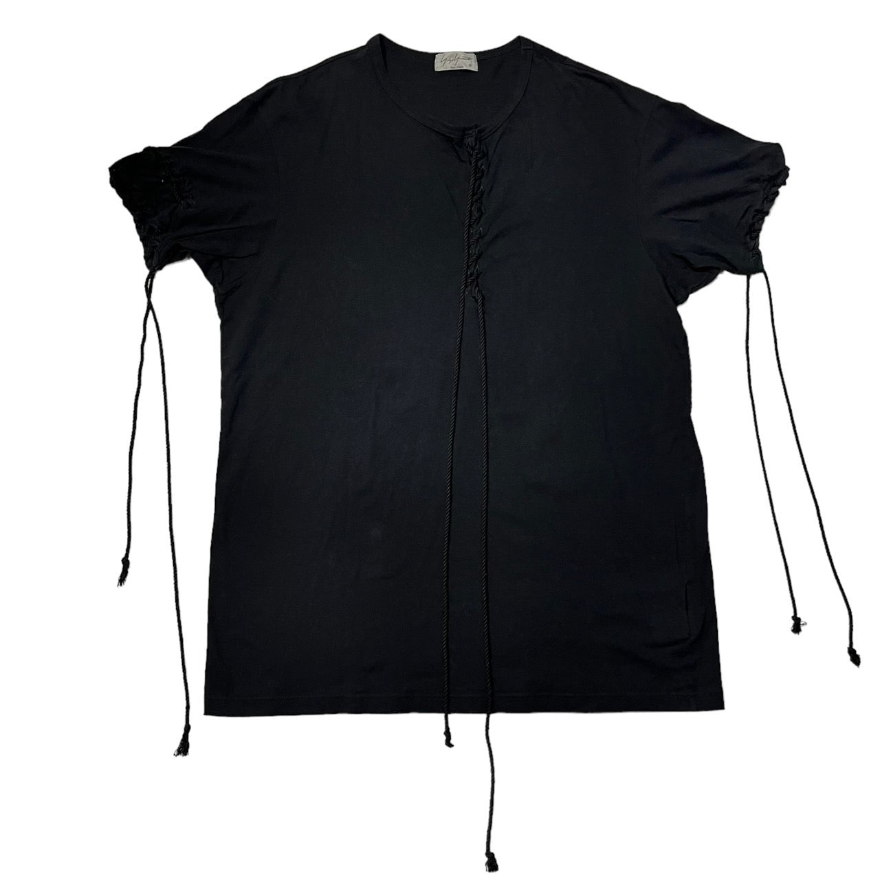 YOHJI YAMAMOTO POUR HOMME(ヨウジヤマモトプールオム) 19SS ヒモ通し丸首半/ Lace-up round neck short sleeve T-shirt HH-T29-083 SIZE 3(L) ブラック