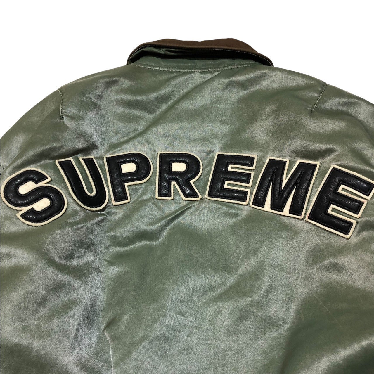 SUPREME(シュプリーム) 23SS Denim Sleeve Ma-1 "Olive" デニム スリーブ フライト ジャケット バック ロゴ M オリーブ×インディゴ