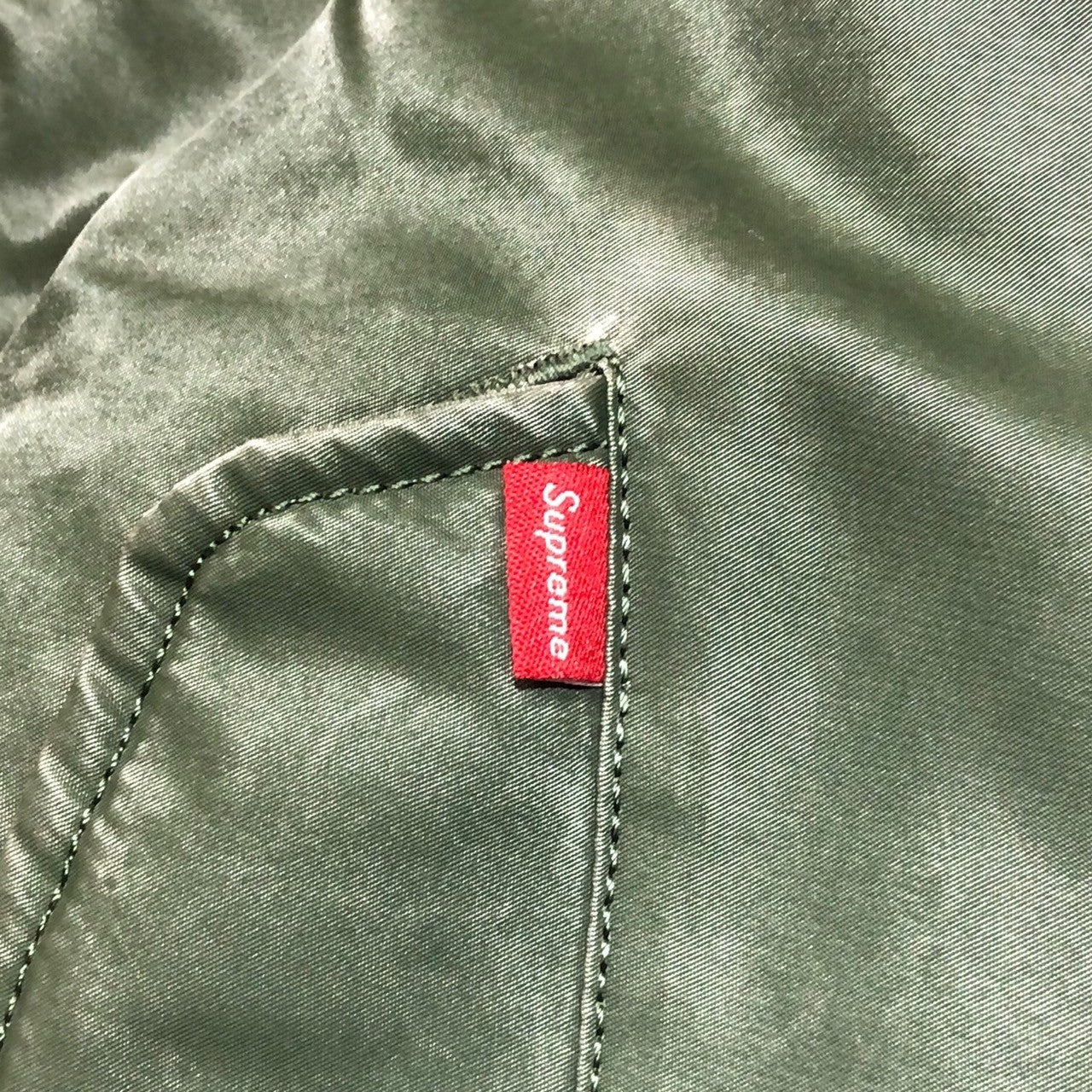 SUPREME(シュプリーム) 23SS Denim Sleeve Ma-1 "Olive" デニム スリーブ フライト ジャケット バック ロゴ M オリーブ×インディゴ