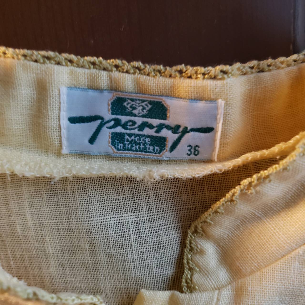 Vintage(ヴィンテージ) パプスリーブ×フレンチボタン半袖シャツ 36(Mサイズ程度) イエロー ドイツ製