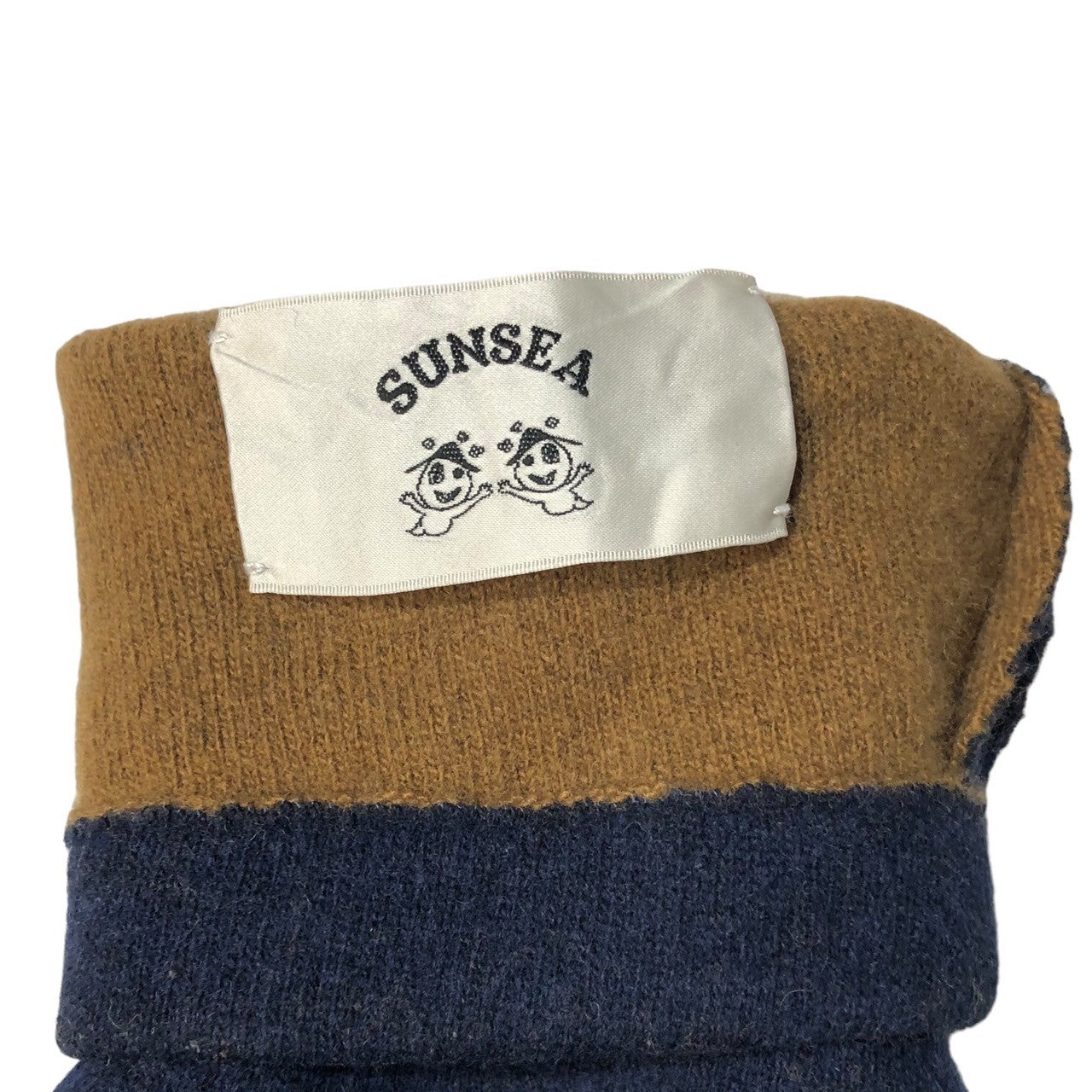 SUNSEA(サンシー) snap button knit jacket スナップボタン ニット ジャケット ネイビー×ブラウン 右肩ホツレ(穴)有