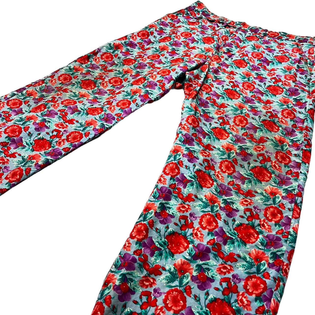YOHJI YAMAMOTO POUR HOMME(ヨウジヤマモトプールオム) 01SS floral all-over pattern silk slacks/フローラル総柄シルクスラックス/00s/アーカイブ/archives HX-P07-412 SIZE 2(M) レッド×ライトブルー 01SS COLLECTION LOOK #029着用アイテム/稀少品
