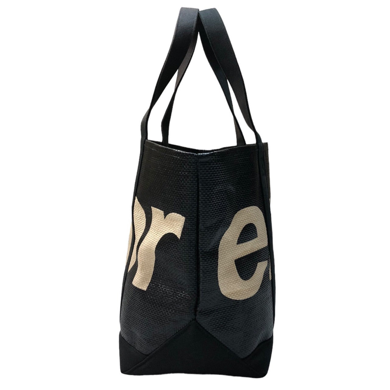 SUPREME(シュプリーム) 20SS Raffia Tote Bag ラフィア トート バッグ ロゴ 大きい ブラック×ホワイト