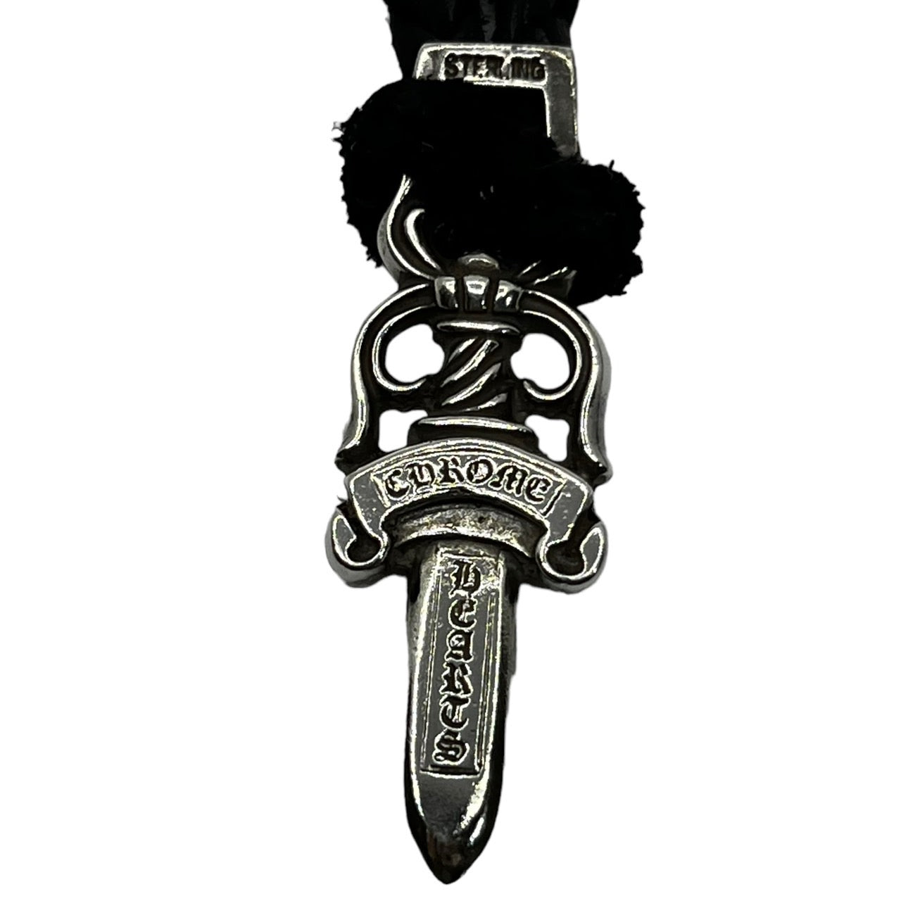 CHROME HEARTS(クロムハーツ) TINY LEATHER BRAID-W/BOLO TIPS & dagger pendant & LACESTOPPER CUSTOM タイニーレザー ダガーペンダント レースストッパー カスタム シルバー×ブラック