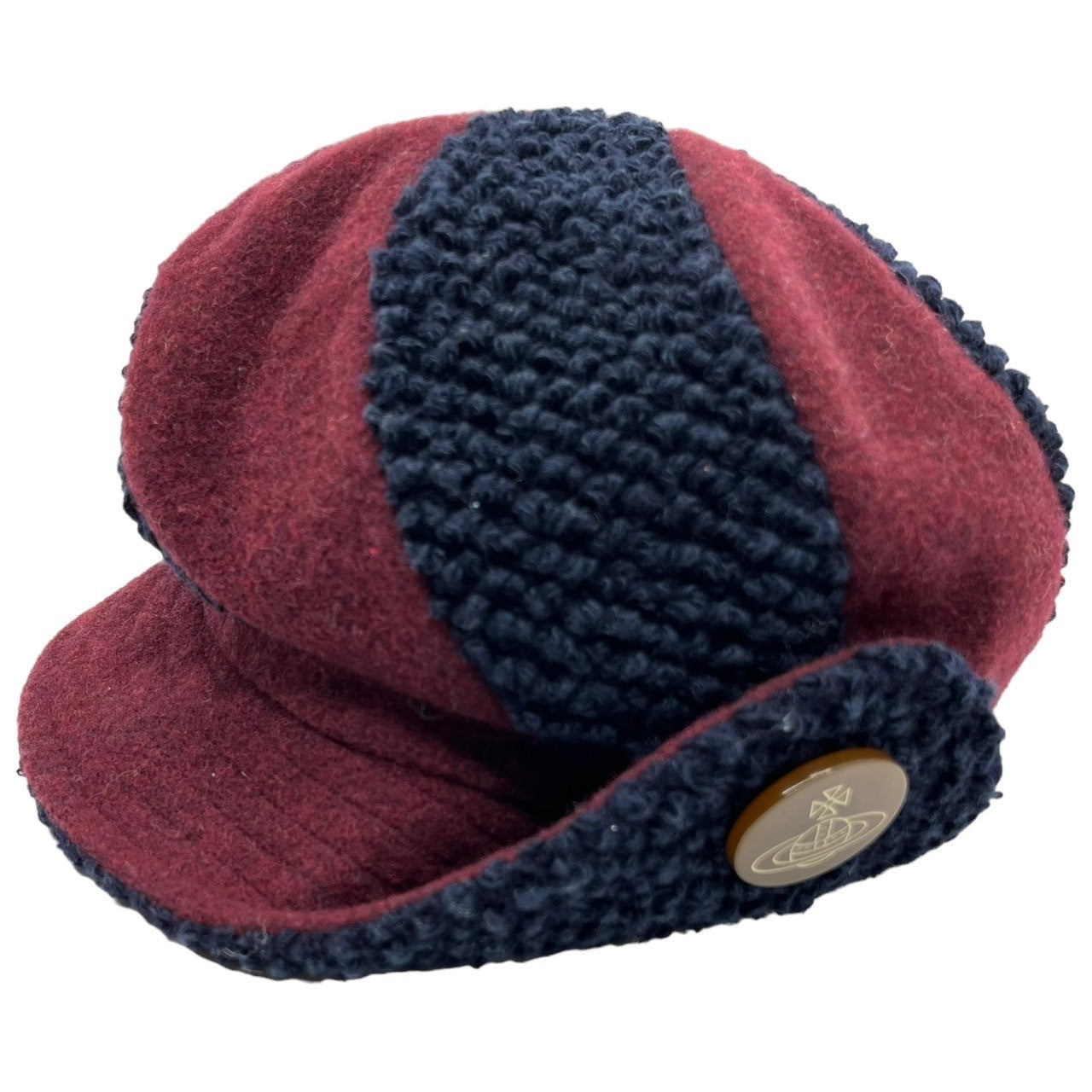 Vivienne Westwood(ヴィヴィアンウエストウッド) Wool blend different material casquette ウール ブレンド 異素材 キャスケット 帽子 26-041-67185 S～M ネイビー×レッド