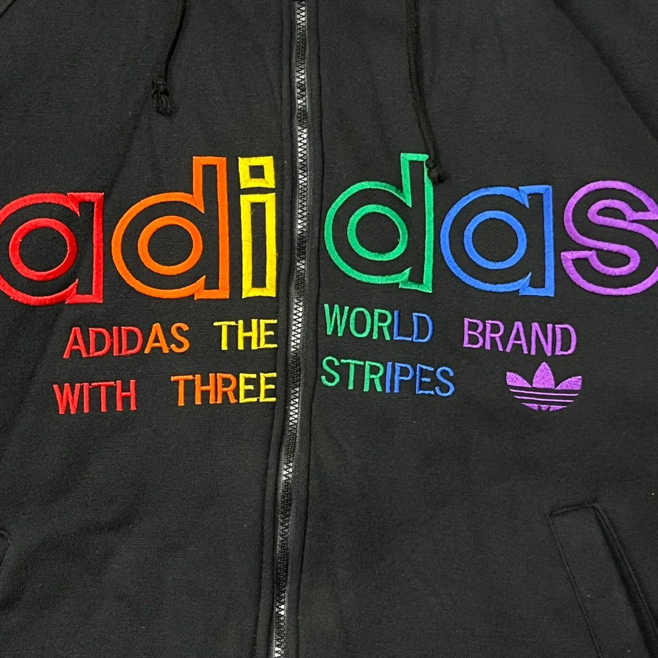adidas(アディダス) 80's ~ 90's Logo oversized boa hoodie ロゴ刺繍 裏ボア オーバーサイズ ジップ パーカー ASC-5102 160(メンズXL程度) ブラック 80年代 ～ 90年代 デサント製