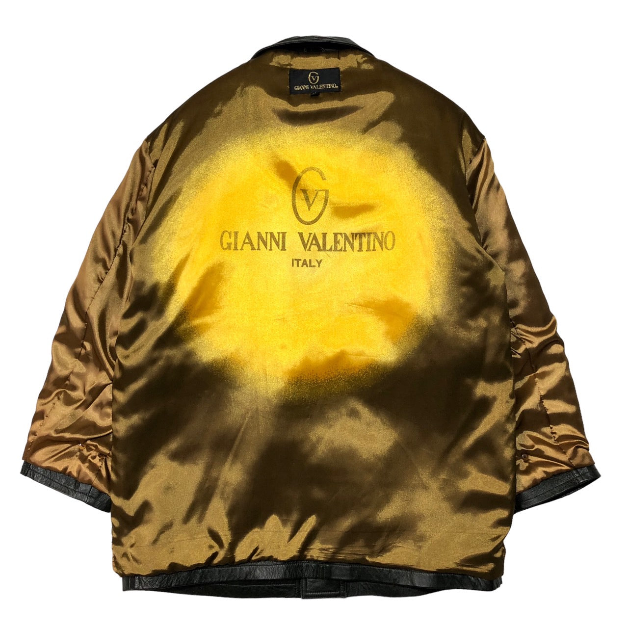 GIANNI VALENTINO(ジャンバレンティノ) 90's ロゴナイナーレザーコート/ヴィンテージレザージャケット XLサイズ程度 ブラック