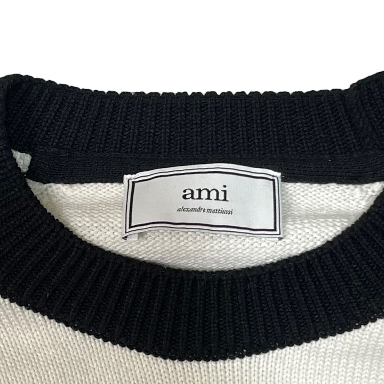 ami alexandre mattiussi(アミアレクサンドルマテュッシ) 20AW border cotton knit ボーダー コットン  ニット A20HK025.005 SIZE L ホワイト×ブラック