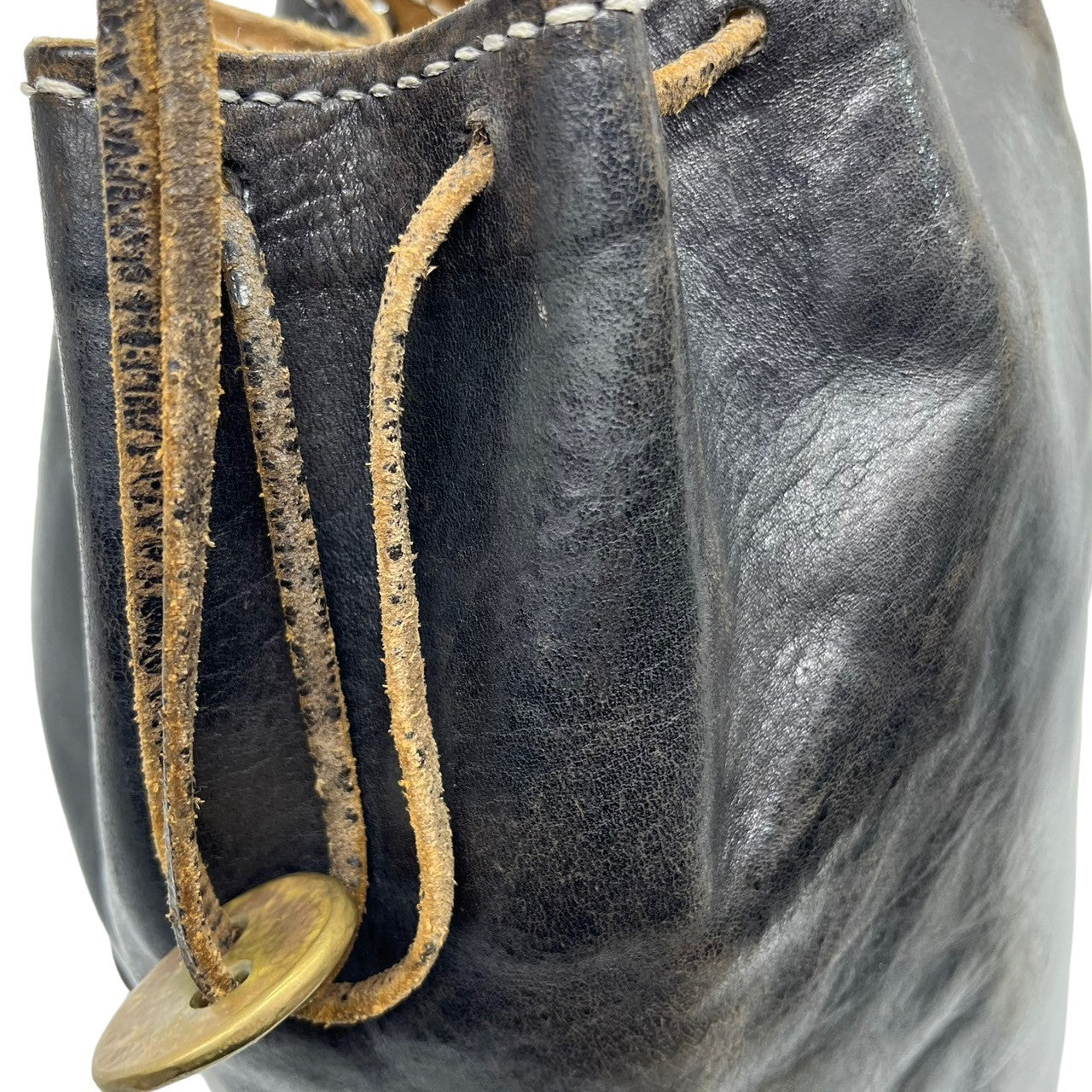 Munoz Vrandecic(ムニョス ブランデシック) Handmade Leather Drawstring Boston Bag  ハンドメイドレザー巾着ボストンバッグ ブラック
