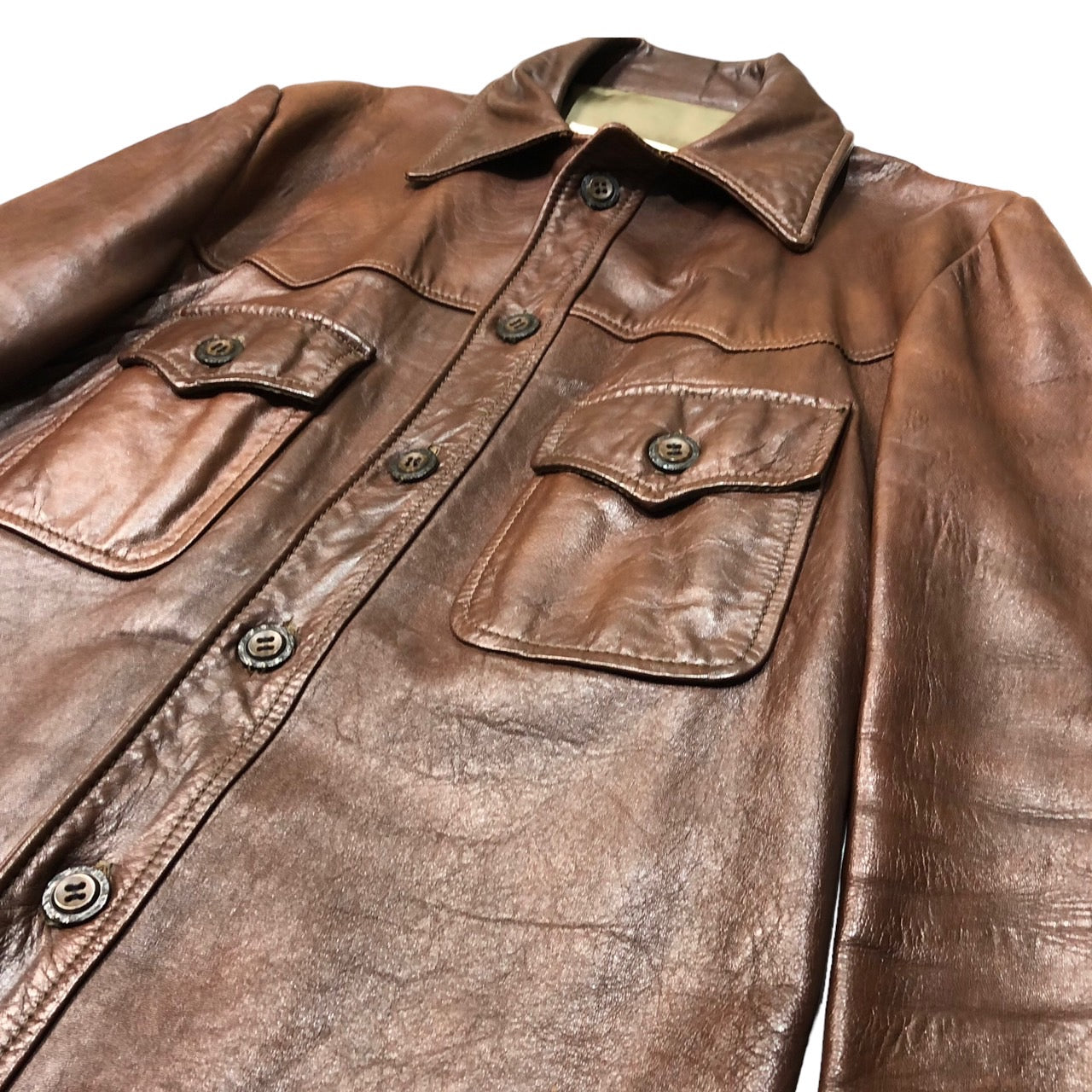 californian(カルフォルニア) 70's ヴィンテージレザーシャツジャケット 42(XL程度) ブラウン 70年代