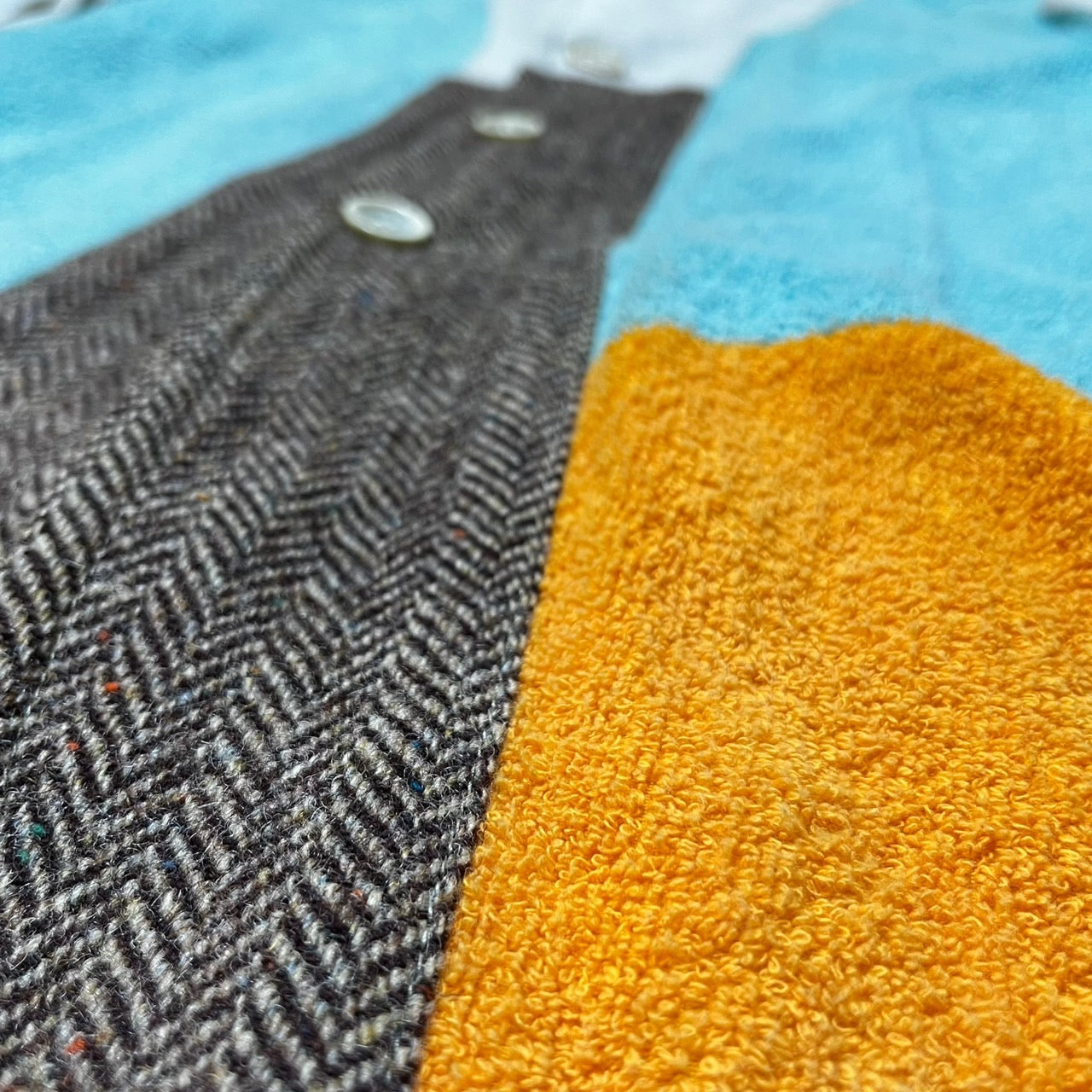 COMME des GARCONS SHIRT(コムデギャルソンシャツ) 90~00's pile tweed switching reversible cotton jacket/パイルツイード切替リバーシブルコットンジャケット/90～00年代/ヴィンテージ 表記切れ アイボリー×ブルー×オレンジ×ブラウン 品質表示タグ切り取り