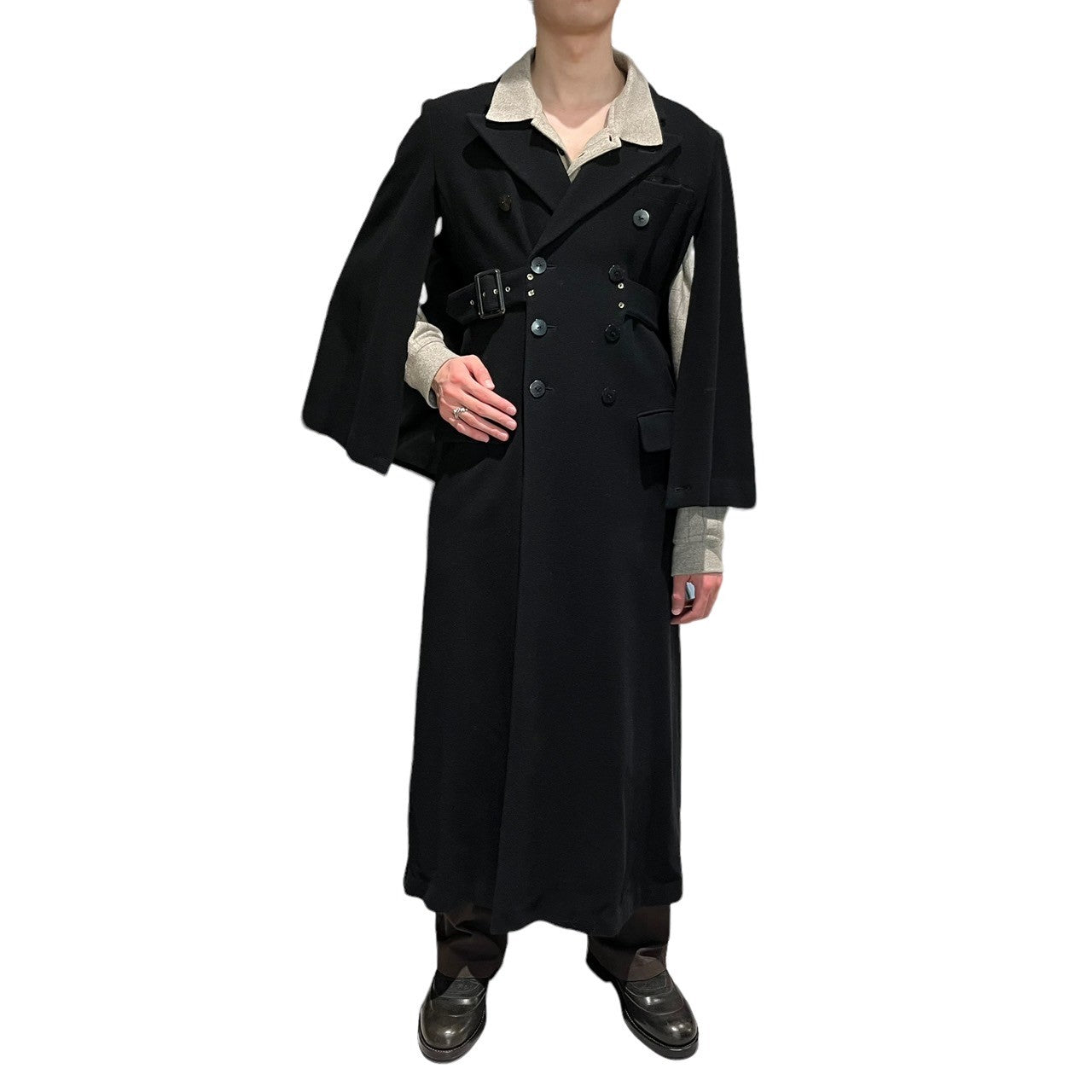 Jean Paul GAULTIER FEMME(ジャンポールゴルチエファム) 90’s ~ 00's double-breasted cloak wool long coat ダブル チェスター マント ウール スーパー ロング コート 570-5.CO.YG.SA.1424 40(L程度) ブラック archive アーカイブ