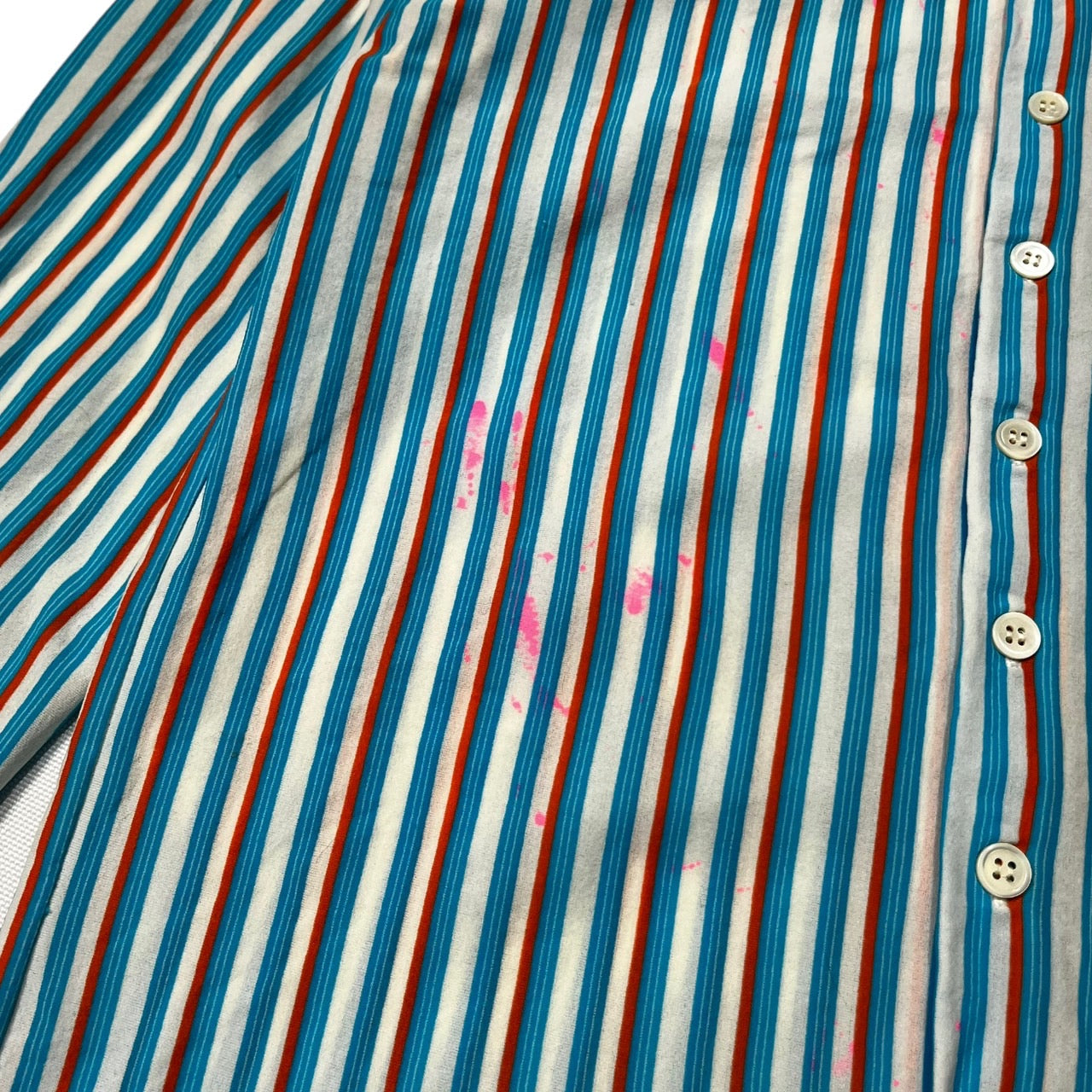 MASAKI MATSUSHIMA(マサキマツシマ) 00's  Painted striped shirt ペンキ加工 ストレッチ ストライプシャツ 長袖 3(L程度) ホワイト×ブルー