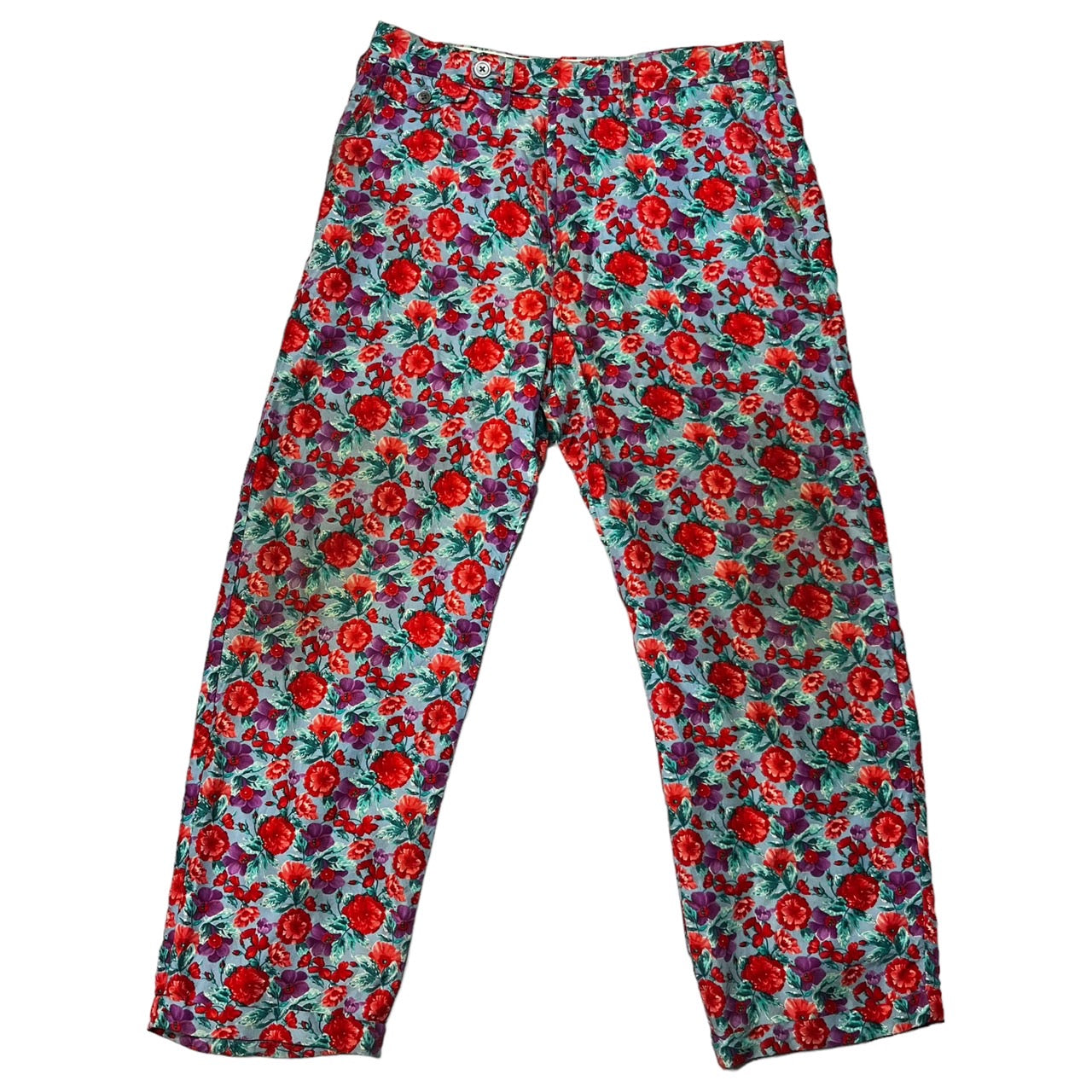 YOHJI YAMAMOTO POUR HOMME(ヨウジヤマモトプールオム) 01SS floral all-over pattern silk slacks/フローラル総柄シルクスラックス/00s/アーカイブ/archives HX-P07-412 SIZE 2(M) レッド×ライトブルー 01SS COLLECTION LOOK #029着用アイテム/稀少品