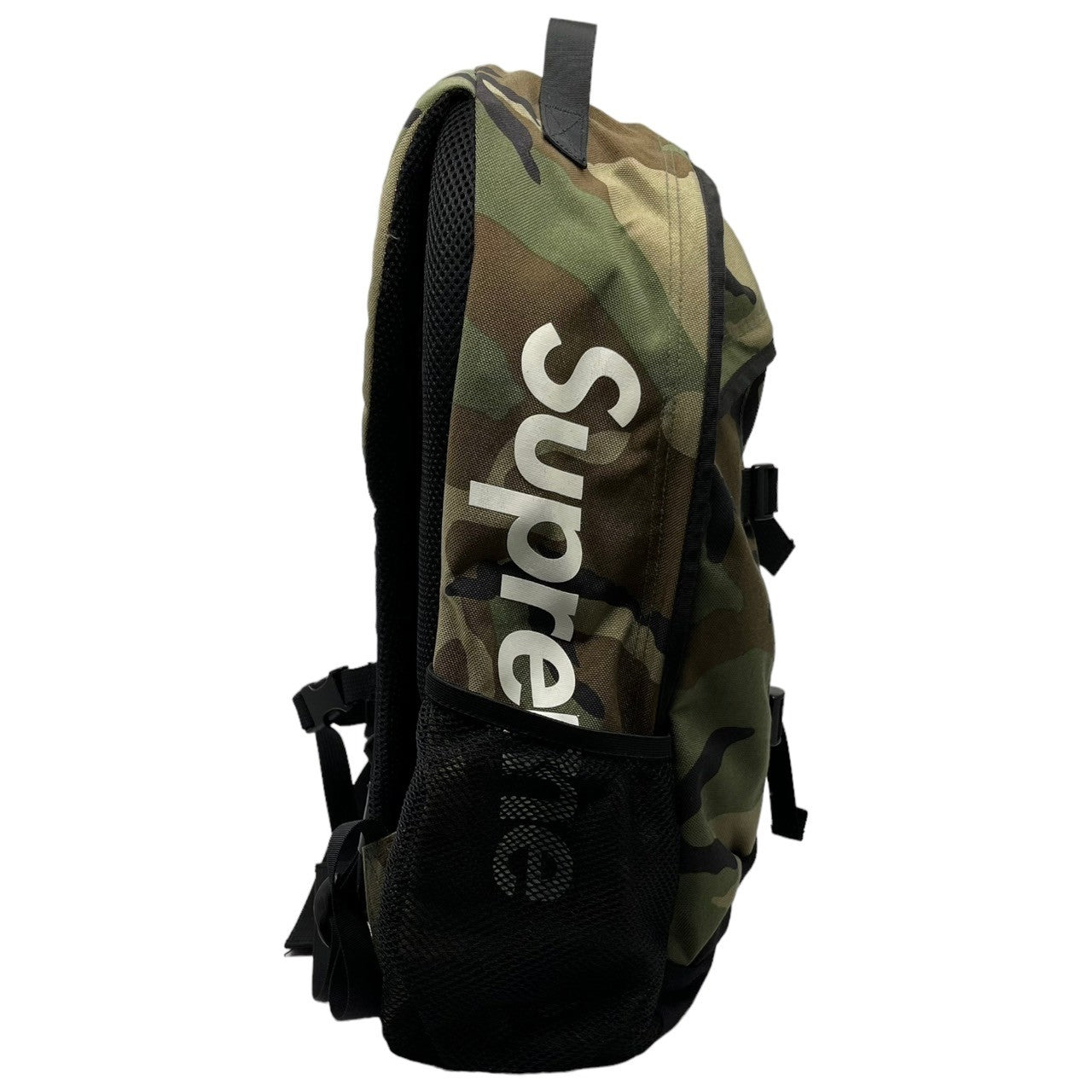 SUPREME(シュプリーム) 14SS BACKPACK ボックパック カモフラ デイパック リュック ロゴ カーキ×ブラック プリント割れ有