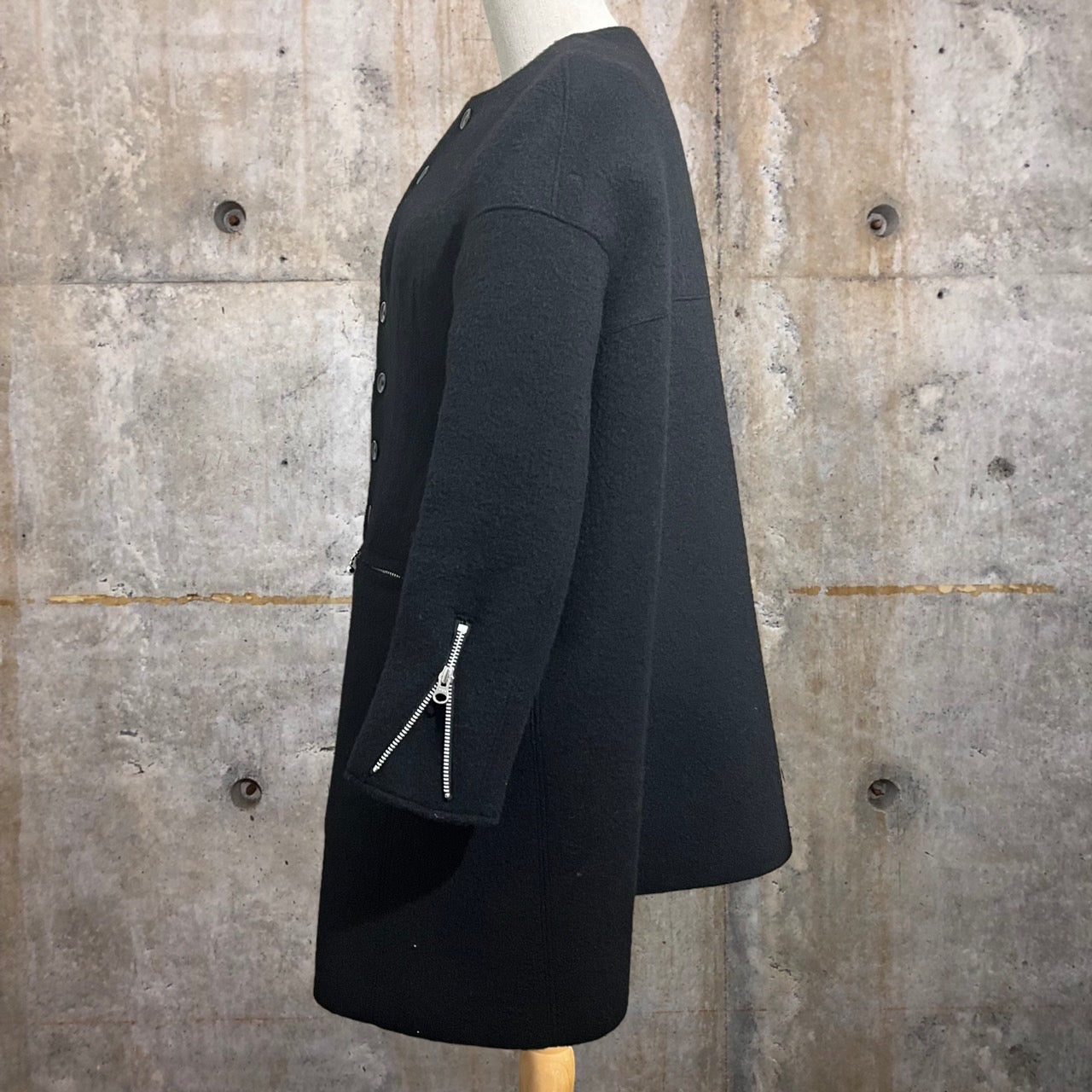COMME des GARCONS JUNYA WATANABE(コムデギャルソンジュンヤワタナベ) 17AW Three-dimensional flare melton collarless coat/立体フレアノーカラーメルトンコート/ウール JT-J050 S ブラック AD2017