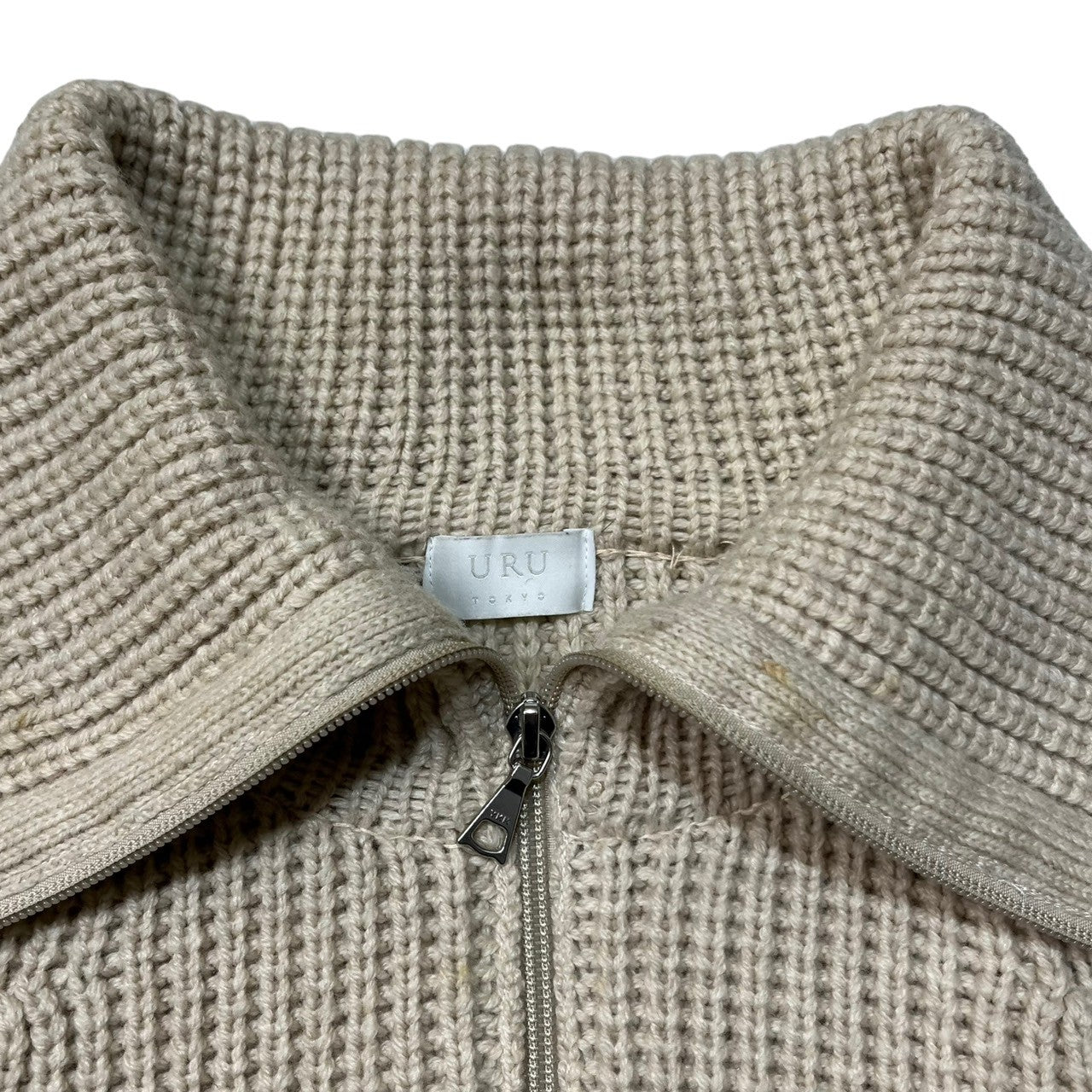URU(ウル) half zip knit ハーフジップ ニット セーター ローゲージ 厚手 ウール カシミヤ シルク 17FUK03 FREE アイボリー