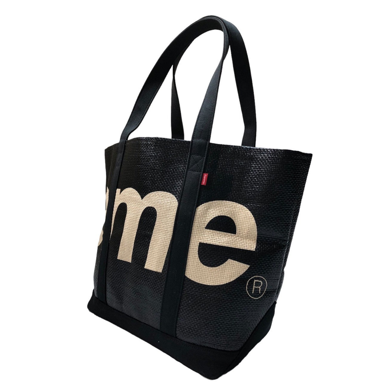 SUPREME(シュプリーム) 20SS Raffia Tote Bag ラフィア トート バッグ ロゴ 大きい ブラック×ホワイト