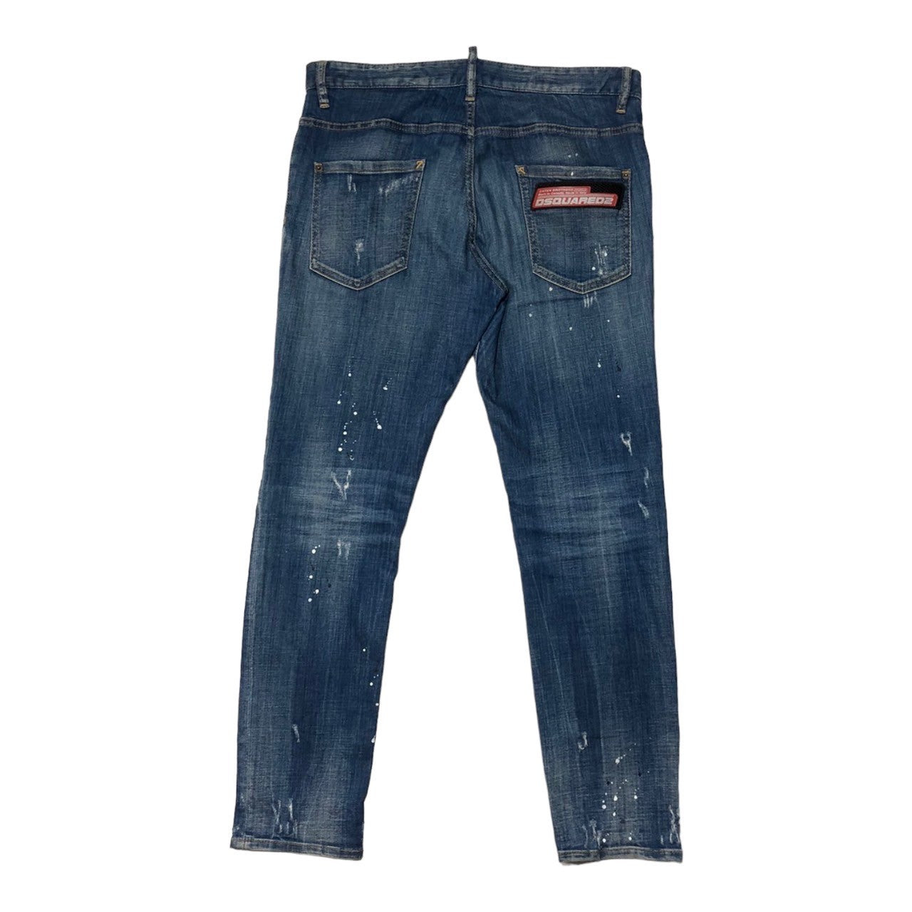 DSQUARED2(ディースクエアード) FADED BLUE WASH SKATER ジーンズ ペンキ デニム パンツ ダメージ加工 ロゴ S71LB0593 50(XL程度) インディゴ