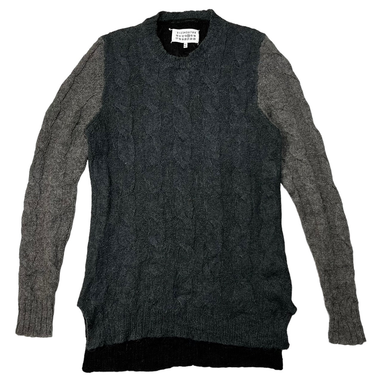 MAISON MARGIELA(メゾンマルジェラ) 15AW COLOR BLOCK CABLE KNIT SWEATER カラーブロック ケーブルニット セーター アルパカ S50HA0595 S15328 SIZE M ブラック×ダークグリーン×グレー