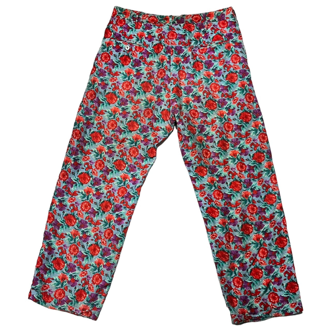 YOHJI YAMAMOTO POUR HOMME(ヨウジヤマモトプールオム) 01SS floral all-over pattern silk slacks/フローラル総柄シルクスラックス/00s/アーカイブ/archives HX-P07-412 SIZE 2(M) レッド×ライトブルー 01SS COLLECTION LOOK #029着用アイテム/稀少品