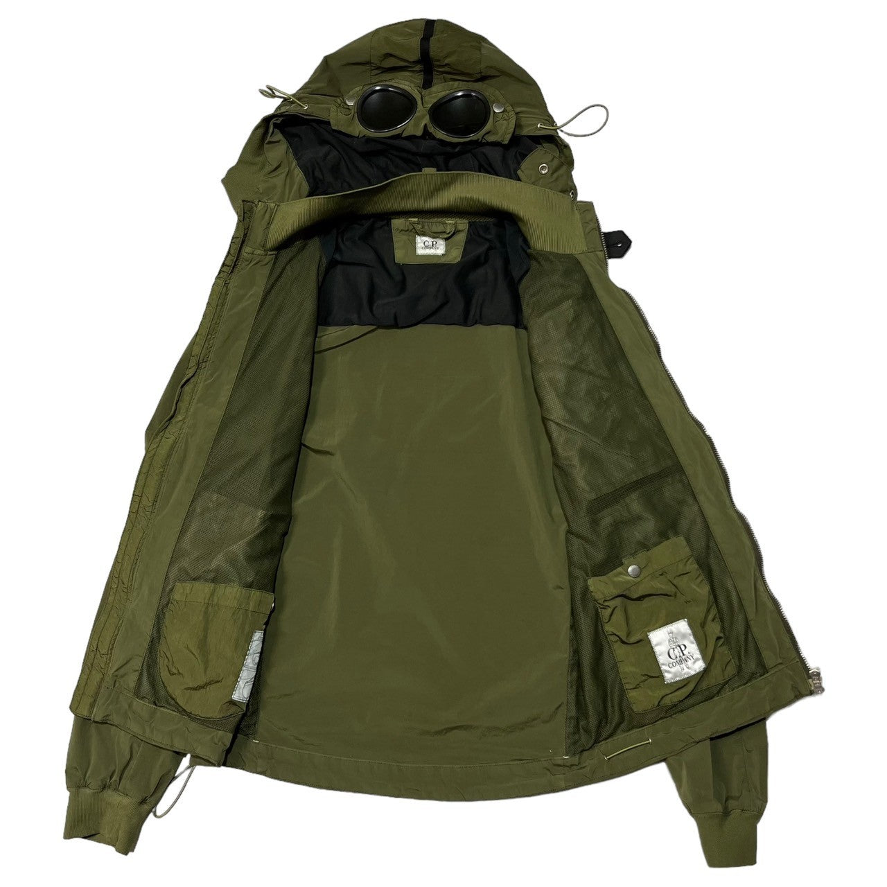 C.P.COMPANY(シーピーカンパニー) 00's goggle nylon jacket ゴーグル ナイロン ジャケット ミリタリー マウンテンパーカー ワッペン CPU0563 44(S程度) カーキ Y2K