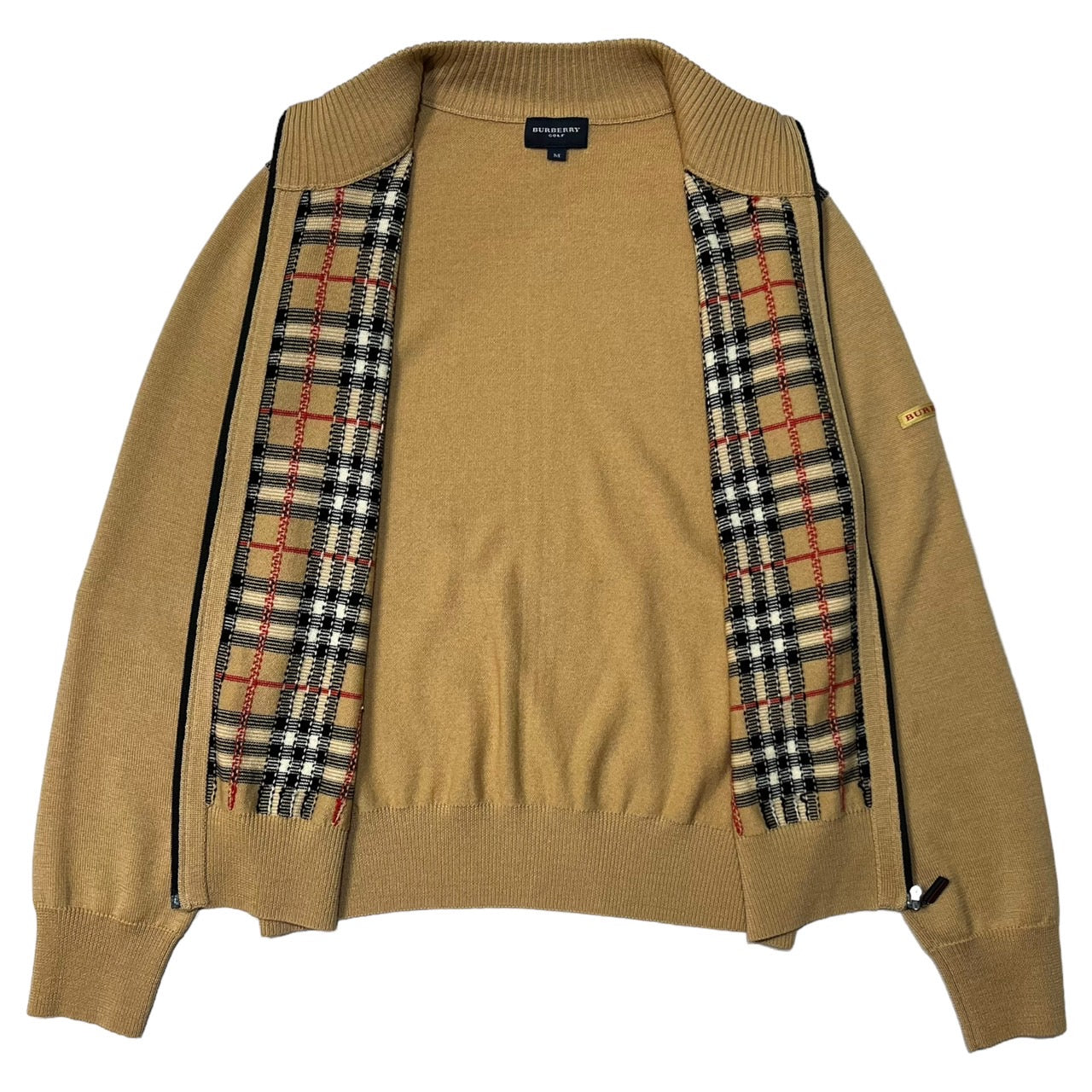 BURBERRY GOLF(バーバリーゴルフ) ノヴァチェックラムウールドライバーズニット/ジップアップ BGT96-761-50 M ベージュ 三陽商会タグ