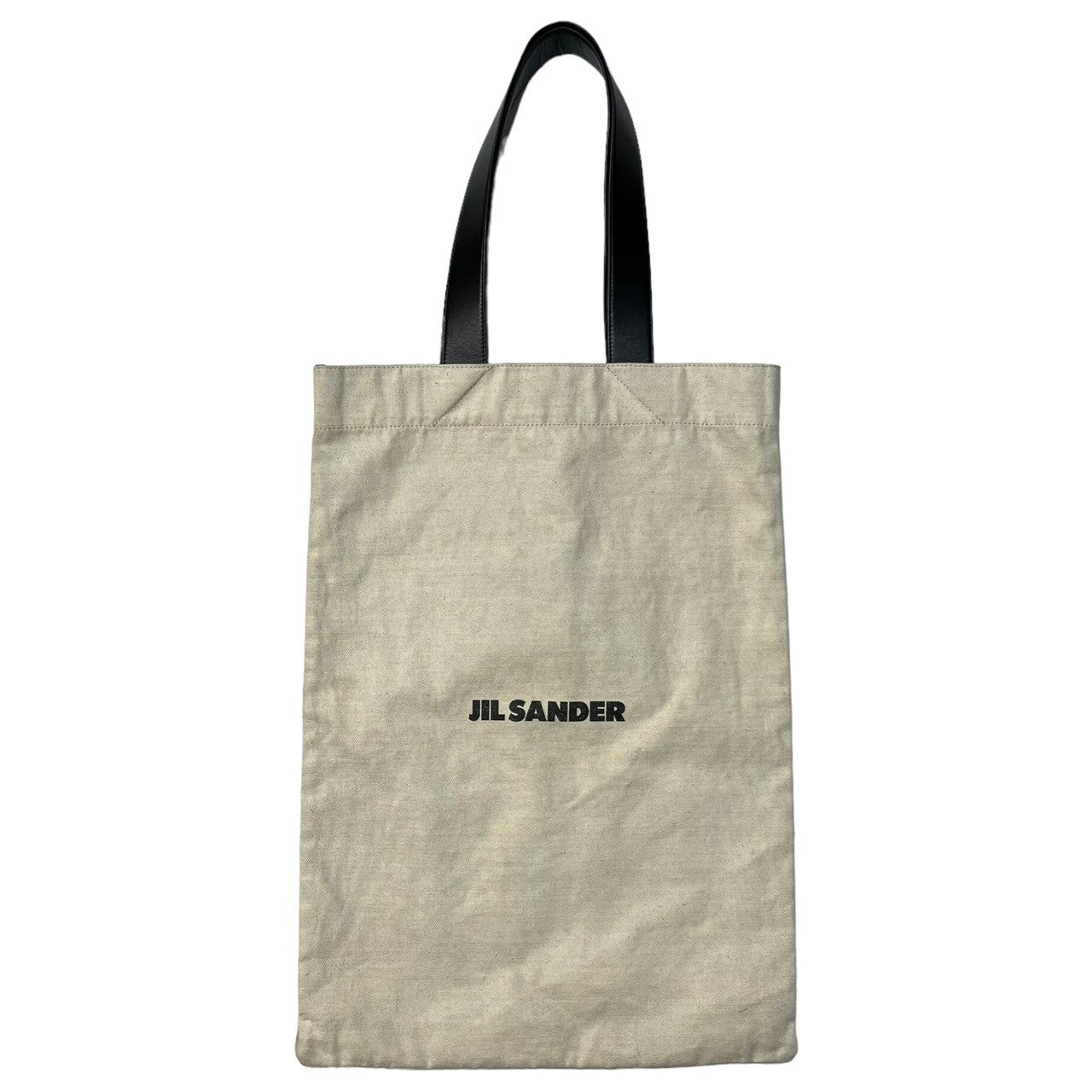 JIL SANDER(ジルサンダー) flat tote bag フラット トートバッグ ロゴ キャンパス レザー アイボリーブラック