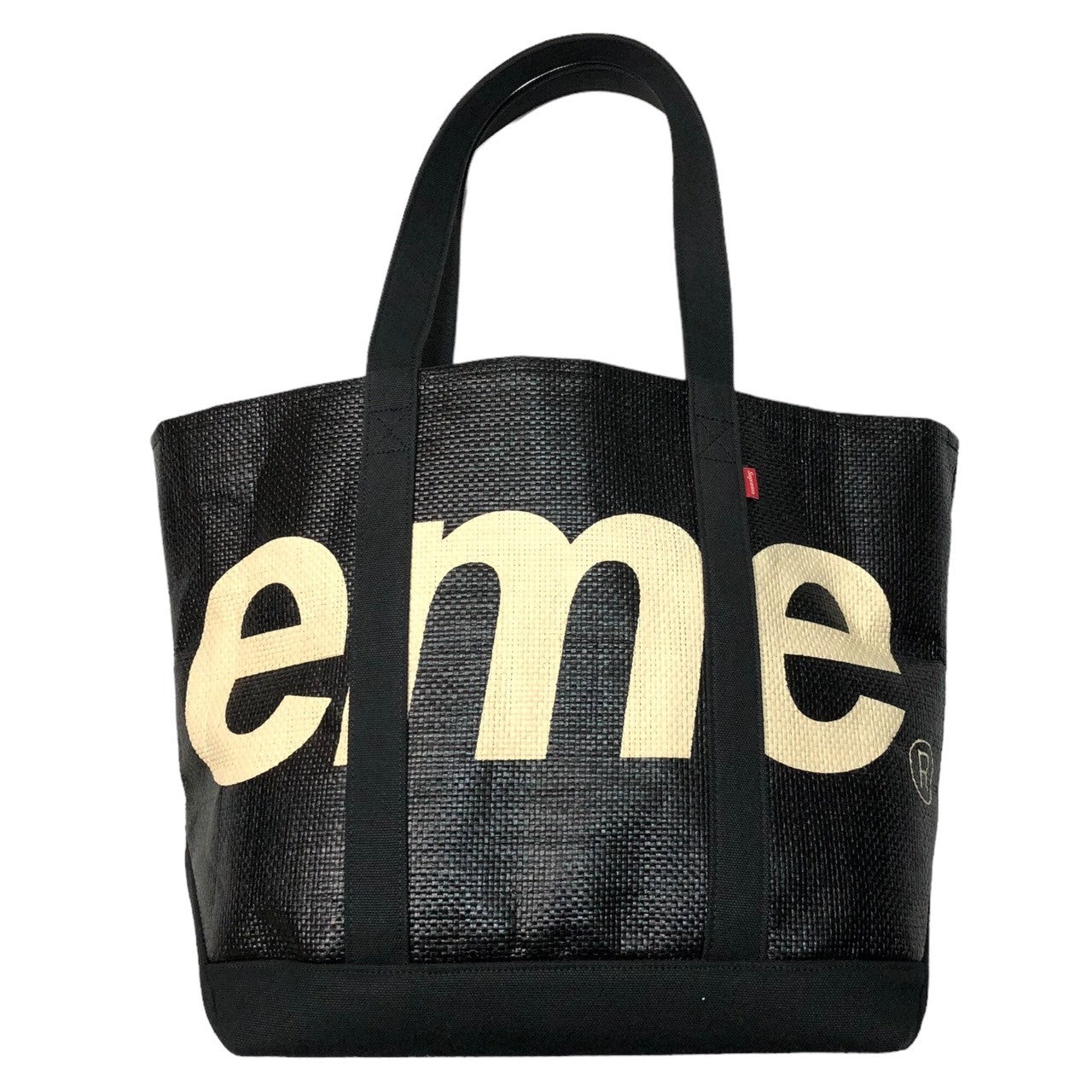 SUPREME(シュプリーム) 20SS Raffia Tote Bag ラフィア トート バッグ ロゴ 大きい ブラック×ホワイト