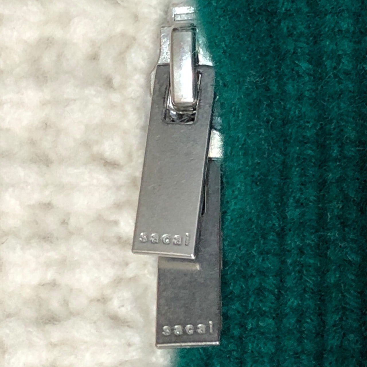 sacai(サカイ) 19AW zip attachment knit ジップ アタッチメント ニット プルオーバー 19-04591 SIZE  1(S) アイボリー×グリーン