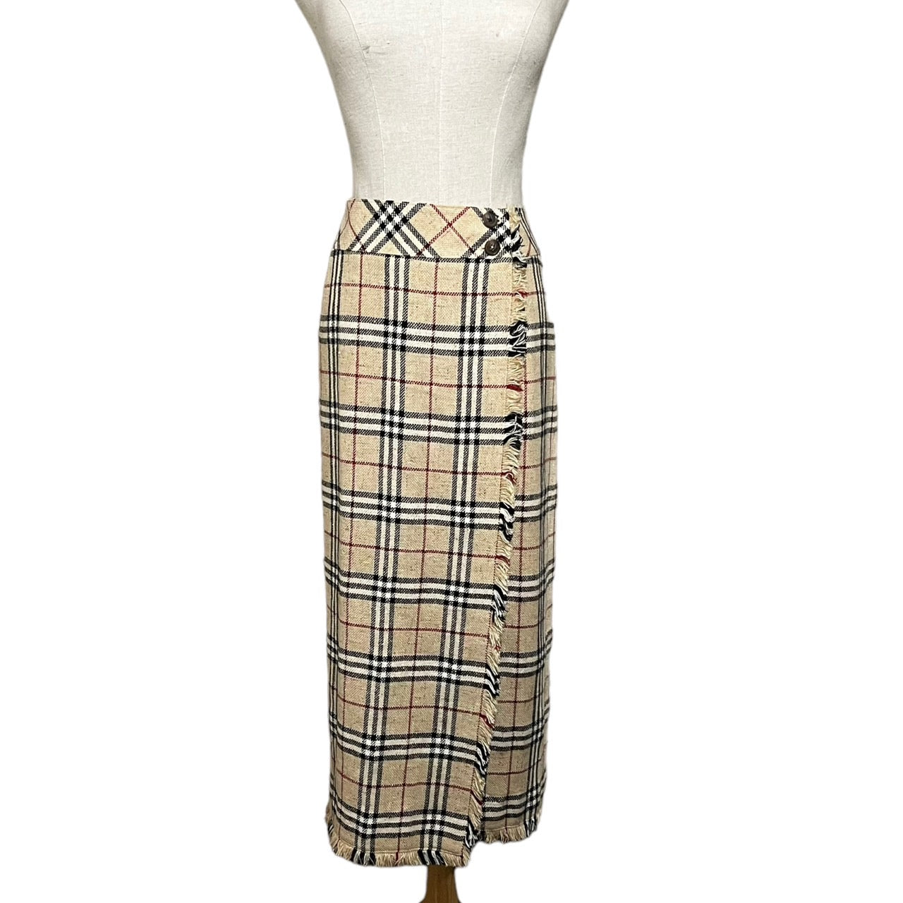 BURBERRY LONDON(バーバリーロンドン) ノヴァチェック ラップ スカート リネン シルク ウール リングスカート 巻きスカート  FXA21-015 40(L程度) ベージュ