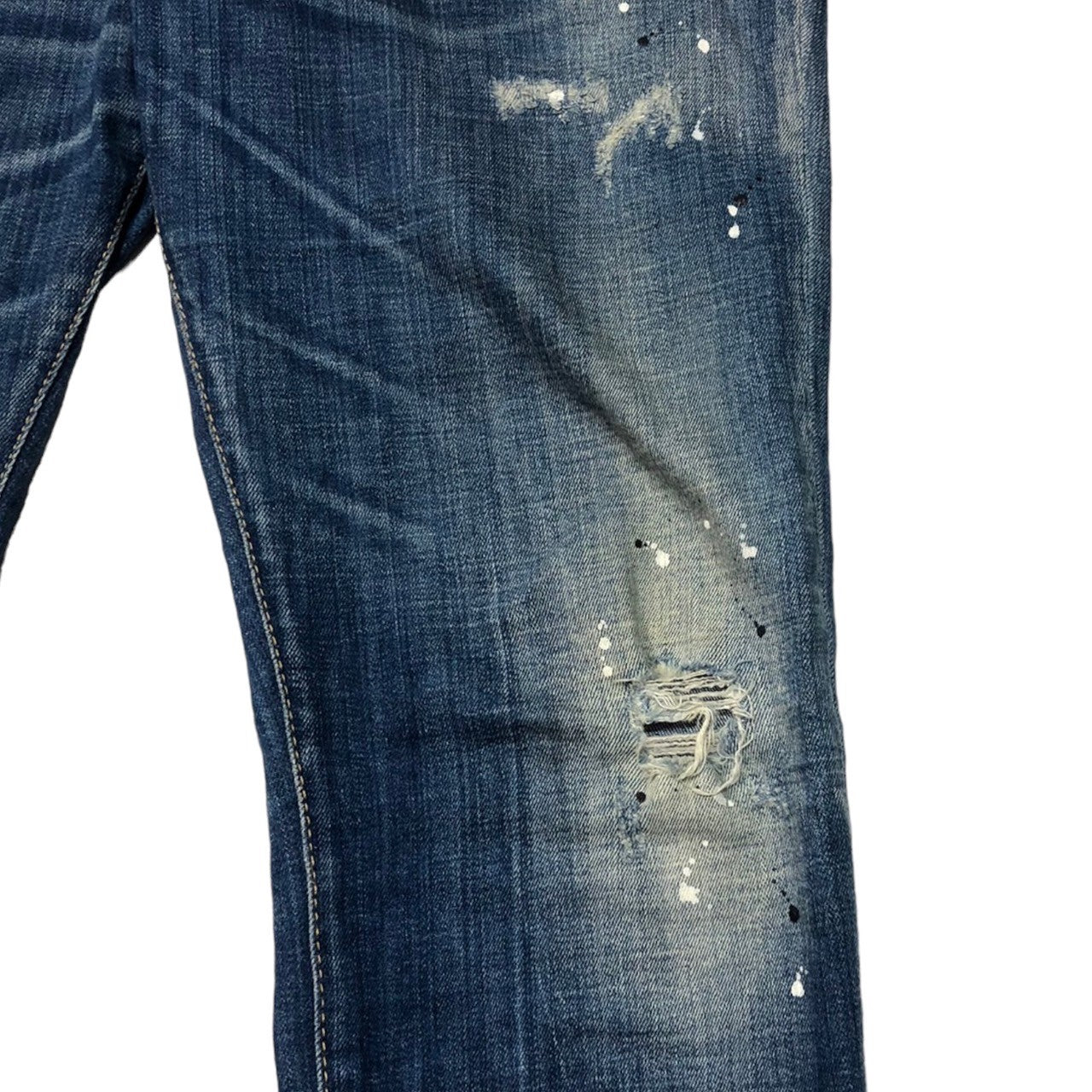 DSQUARED2(ディースクエアード) FADED BLUE WASH SKATER ジーンズ ペンキ デニム パンツ ダメージ加工 ロゴ S71LB0593 50(XL程度) インディゴ