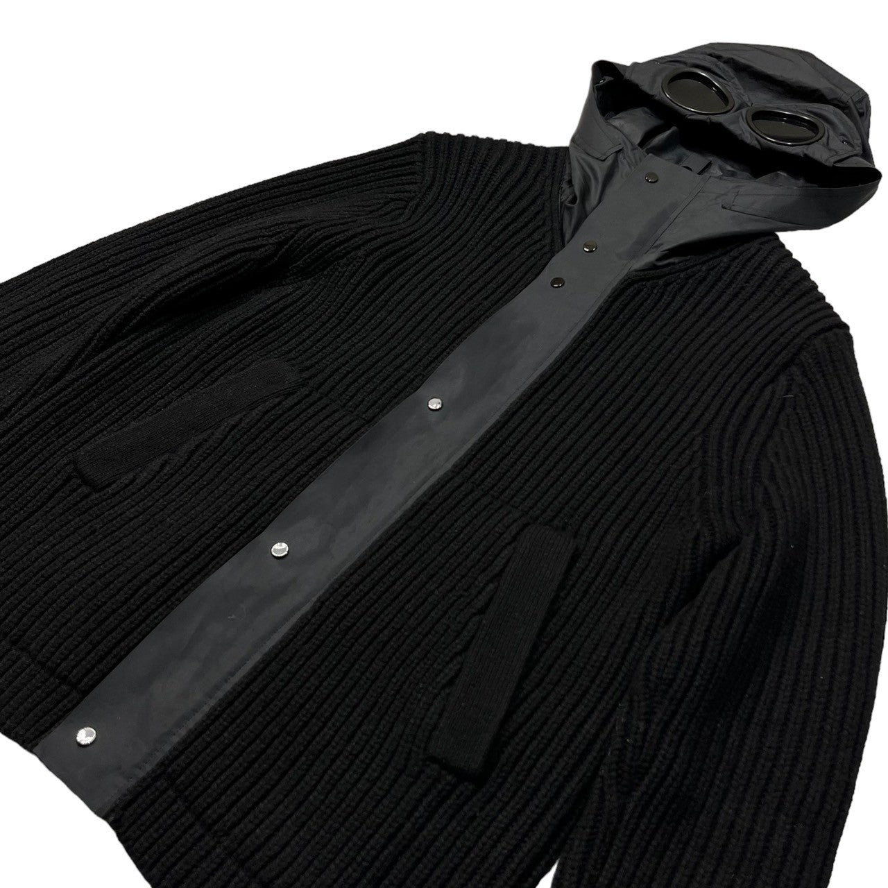 C.P.COMPANY(シーピーカンパニー) goggle knit jacket ゴーグル ニット 切替 ジャケット マウンテンパーカー 03CMKN067A 46(M程度) ブラック