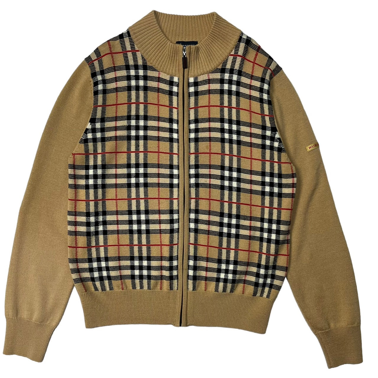 BURBERRY GOLF(バーバリーゴルフ) ノヴァチェックラムウールドライバーズニット/ジップアップ BGT96-761-50 M ベージュ 三陽商会タグ