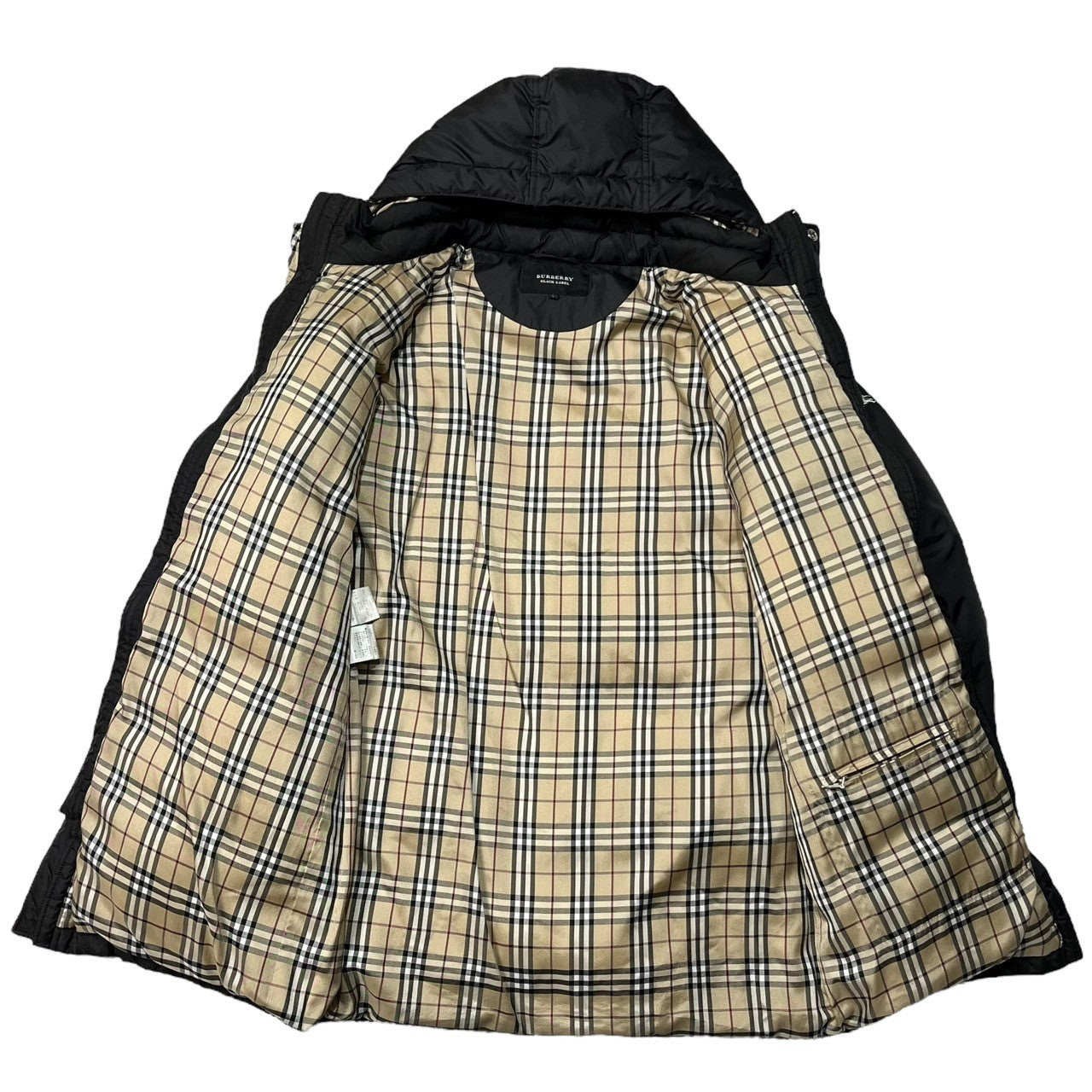 BURBERRY BLACK LABEL(バーバリーブラックレーベル) ノバチェック フード付き ダウンコート BMP03-538-09 L ブラック