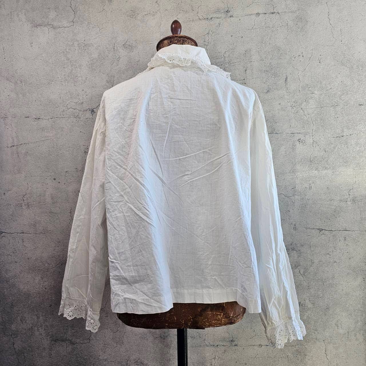 Euro Vintage(ヨーロッパヴィンテージ) tournesol_10'~20's french cotton floral embroidery blouse/フレンチコットン花刺繍ブラウス 表記なし(Mサイズ程度) ホワイト 貝ボタン