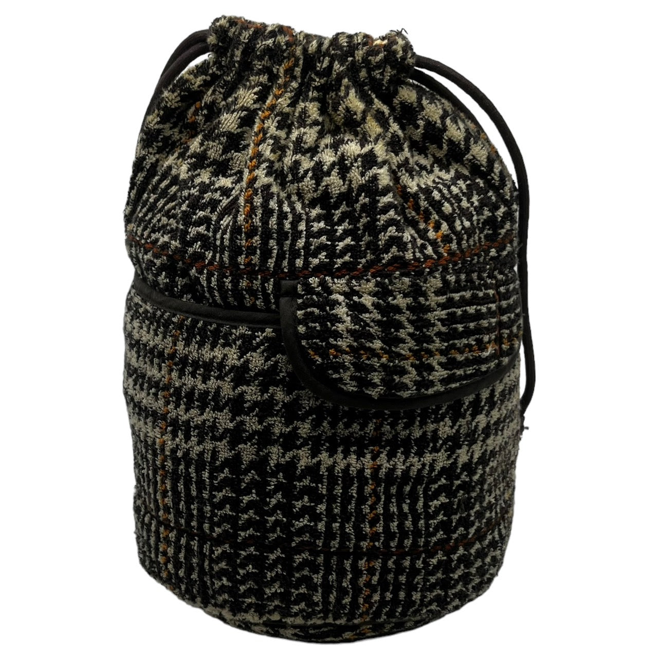 Vivienne Westwood(ヴィヴィアンウエストウッド) 00's tweed drawstring bag ツイード 巾着 バッグ ポーチ オーブロゴ ブラウン×ベージュ