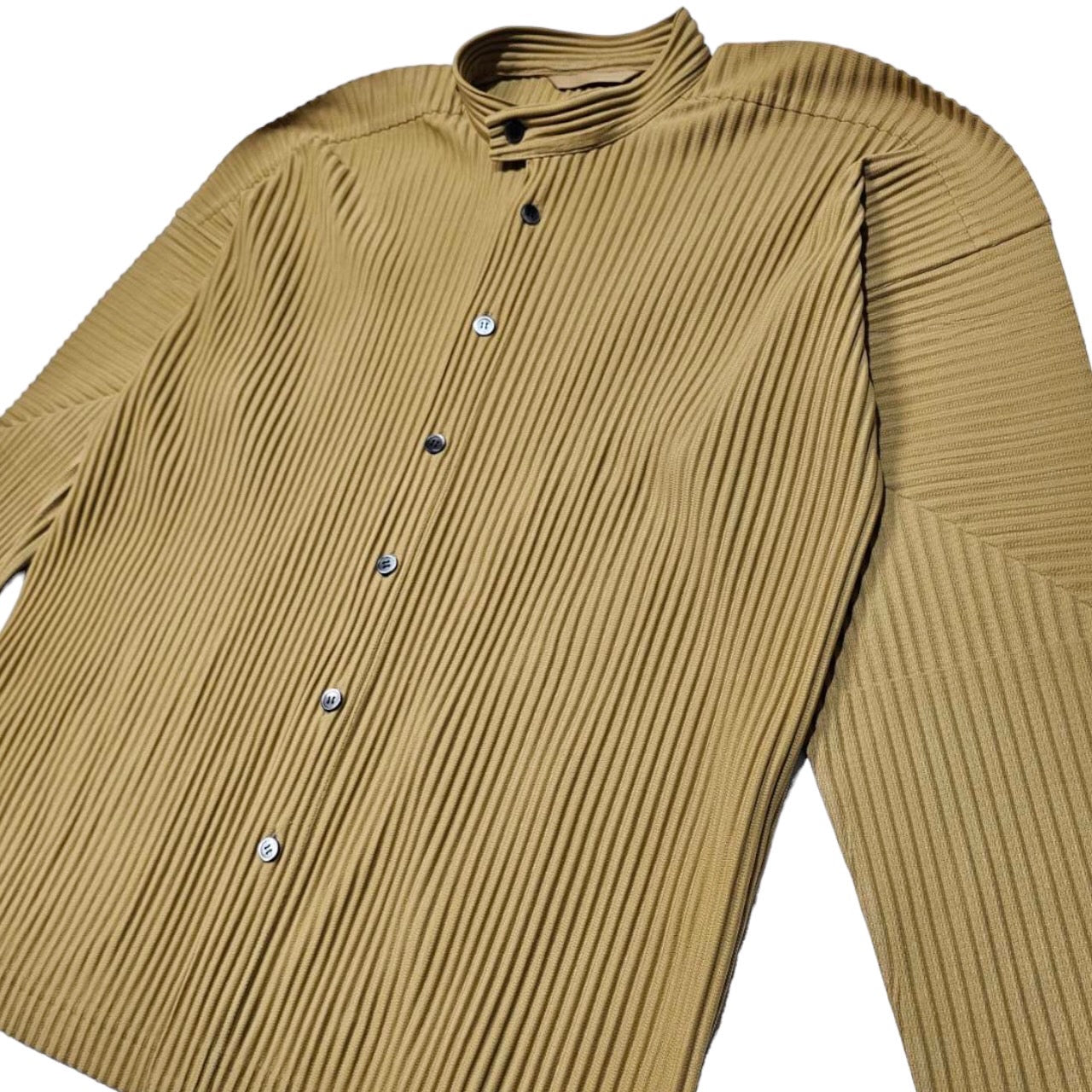 HOMME PLISSE ISSEY MIYAKE(オムプリッセイッセイミヤケ) mao color pleated shirt  jacket/マオカラープリーツシャツジャケット HP73JJ112 SIZE 3(L) ライトブラウン