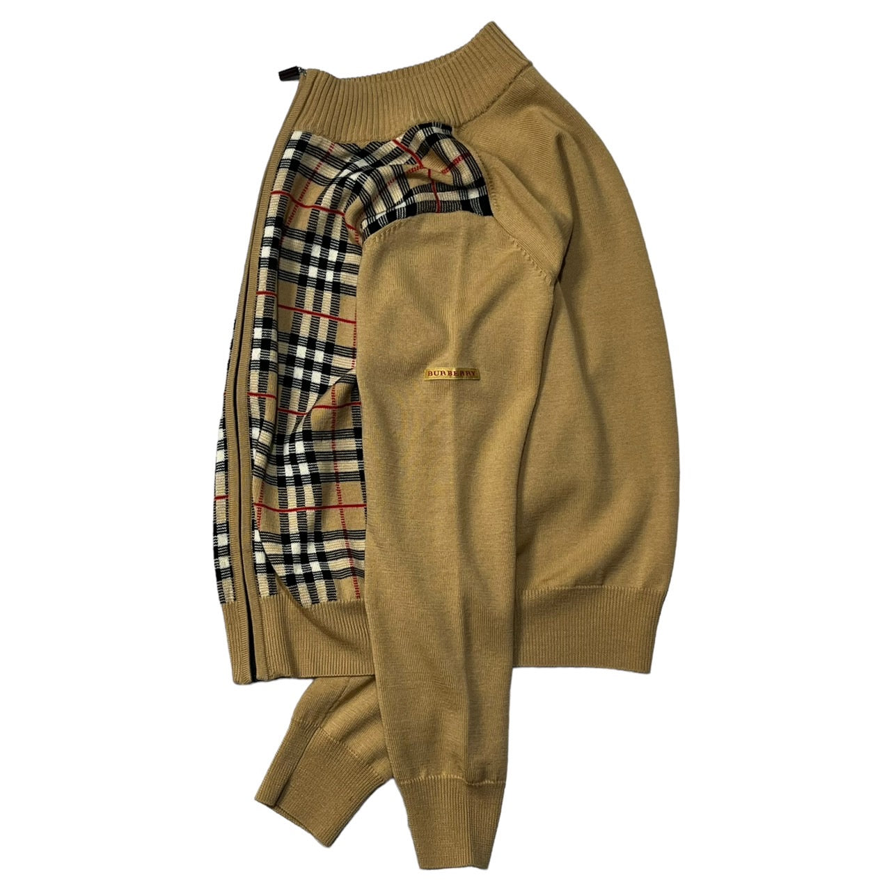 BURBERRY GOLF(バーバリーゴルフ) ノヴァチェックラムウールドライバーズニット/ジップアップ BGT96-761-50 M ベージュ  三陽商会タグ