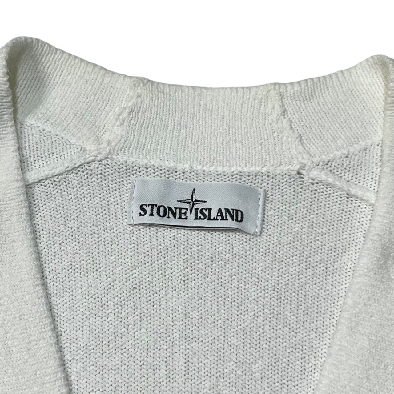 STONE ISLAND(ストーンアイランド) V-neck cotton cardigan Vネック コットン カーディガン ニット S ホワイト 腕章 ワッペン