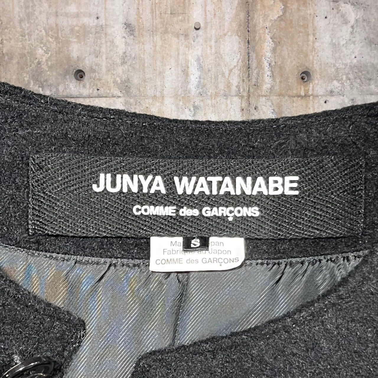 COMME des GARCONS JUNYA WATANABE(コムデギャルソンジュンヤワタナベ) 17AW Three-dimensional flare melton collarless coat/立体フレアノーカラーメルトンコート/ウール JT-J050 S ブラック AD2017