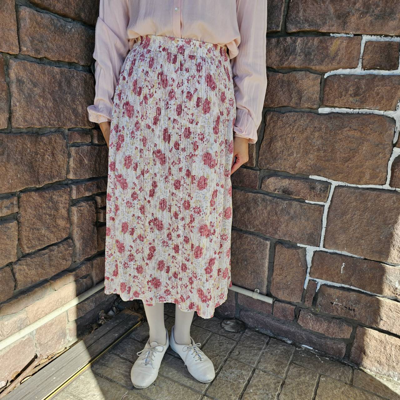 Euro Vintage(ヨーロッパヴィンテージ) Soyogi_プリーツ花柄スカート 表記なし(FREEサイズ) ピンク
