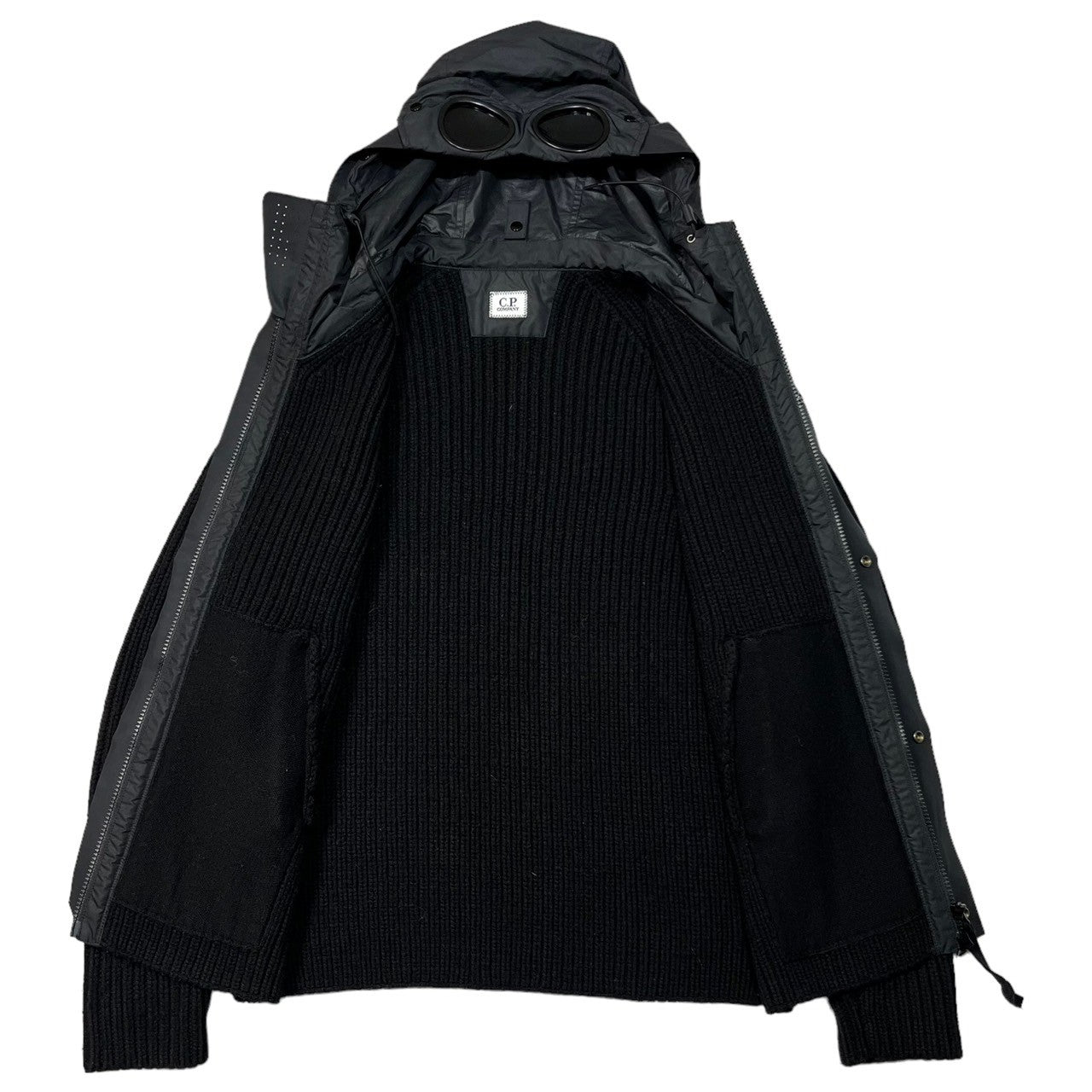 C.P.COMPANY(シーピーカンパニー) goggle knit jacket ゴーグル ニット 切替 ジャケット マウンテンパーカー 03CMKN067A 46(M程度) ブラック