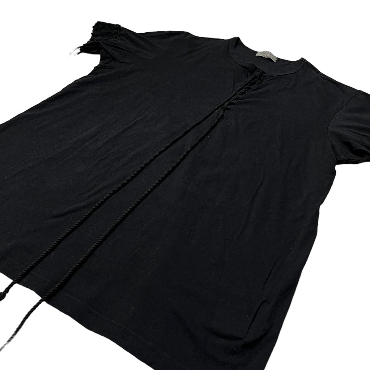 YOHJI YAMAMOTO POUR HOMME(ヨウジヤマモトプールオム) 19SS ヒモ通し丸首半/ Lace-up round neck  short sleeve T-shirt HH-T29-083 SIZE 3(L) ブラック